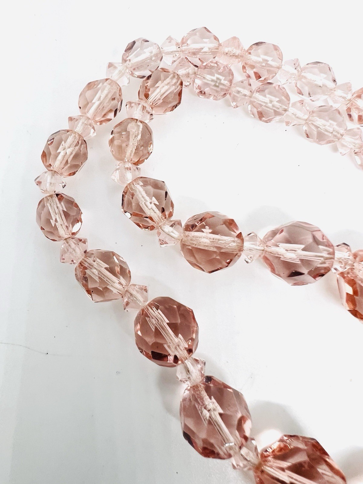 Art Deco Faceted Pink Crystal Glass Beaded Necklace Vintage Jewelry