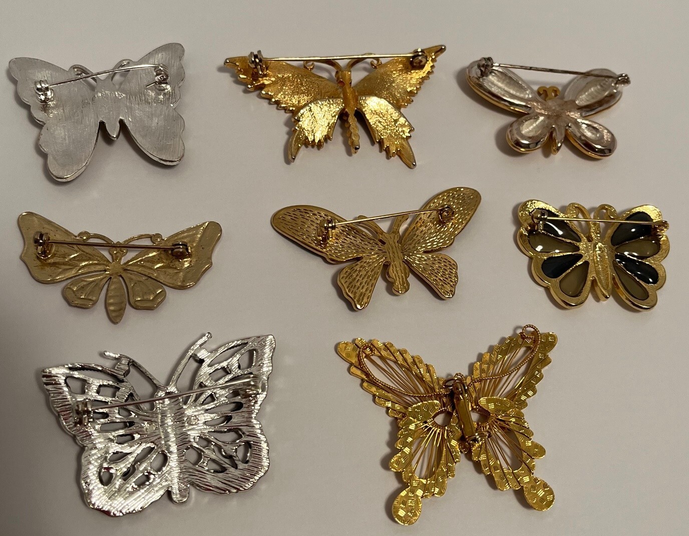 Butterfly Costume Jewelry Enamel Rhinestones Brooches Qty 8 Excellent