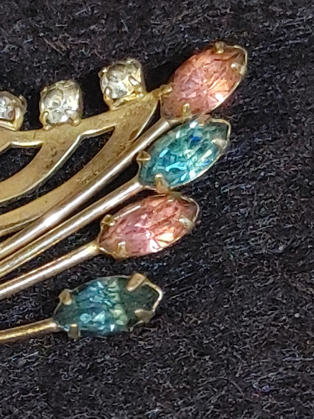 Butterfly Brooch P&F 12k Gold Filled Glass Rhinestones Pink Blue Clear
