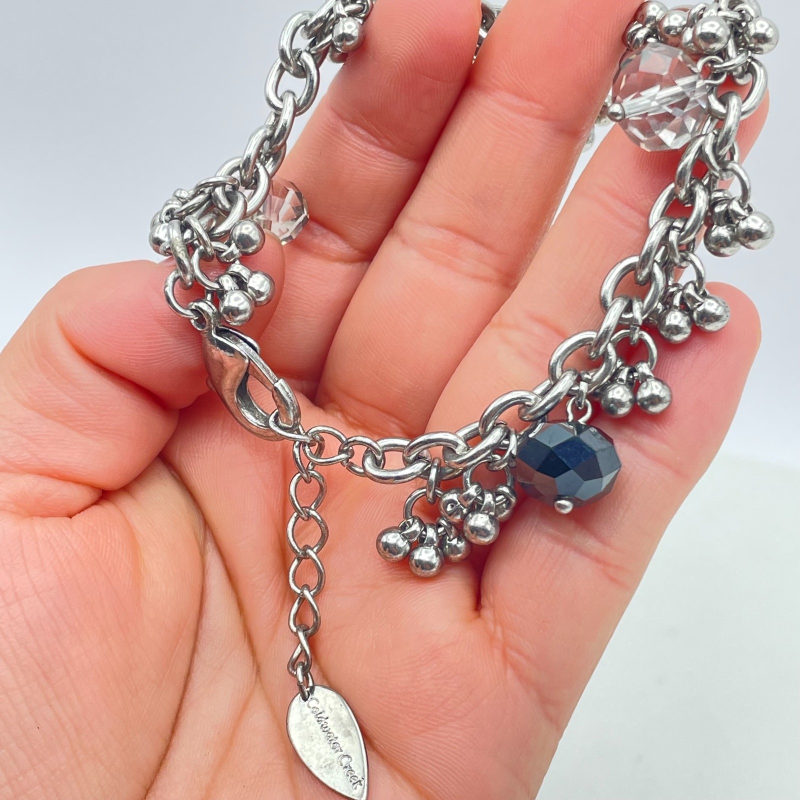 Vintage Y2K Coldwater Creek Silver Tone Gray Black Dangle Charm Bracelet Jewelry