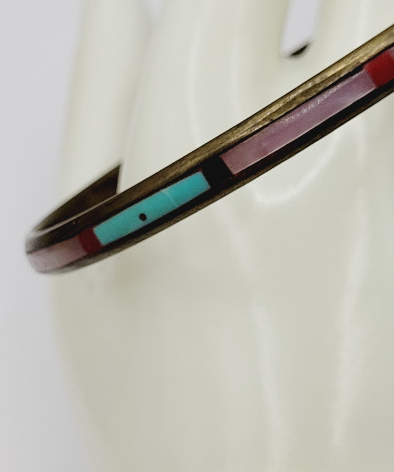 Handmade Southwestern Colorful Multi Stone Thin Inlay Vintage Bangle Bracelet