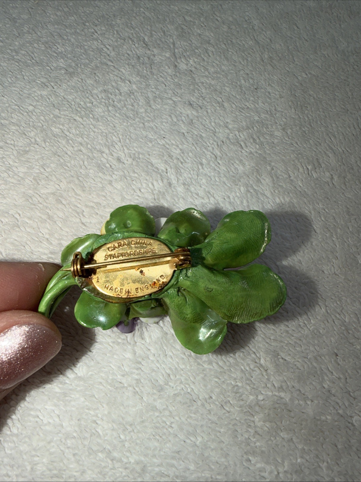 VTG Cara China Violets Porcelain Bouquet Brooch Bow Pin Staffordshire