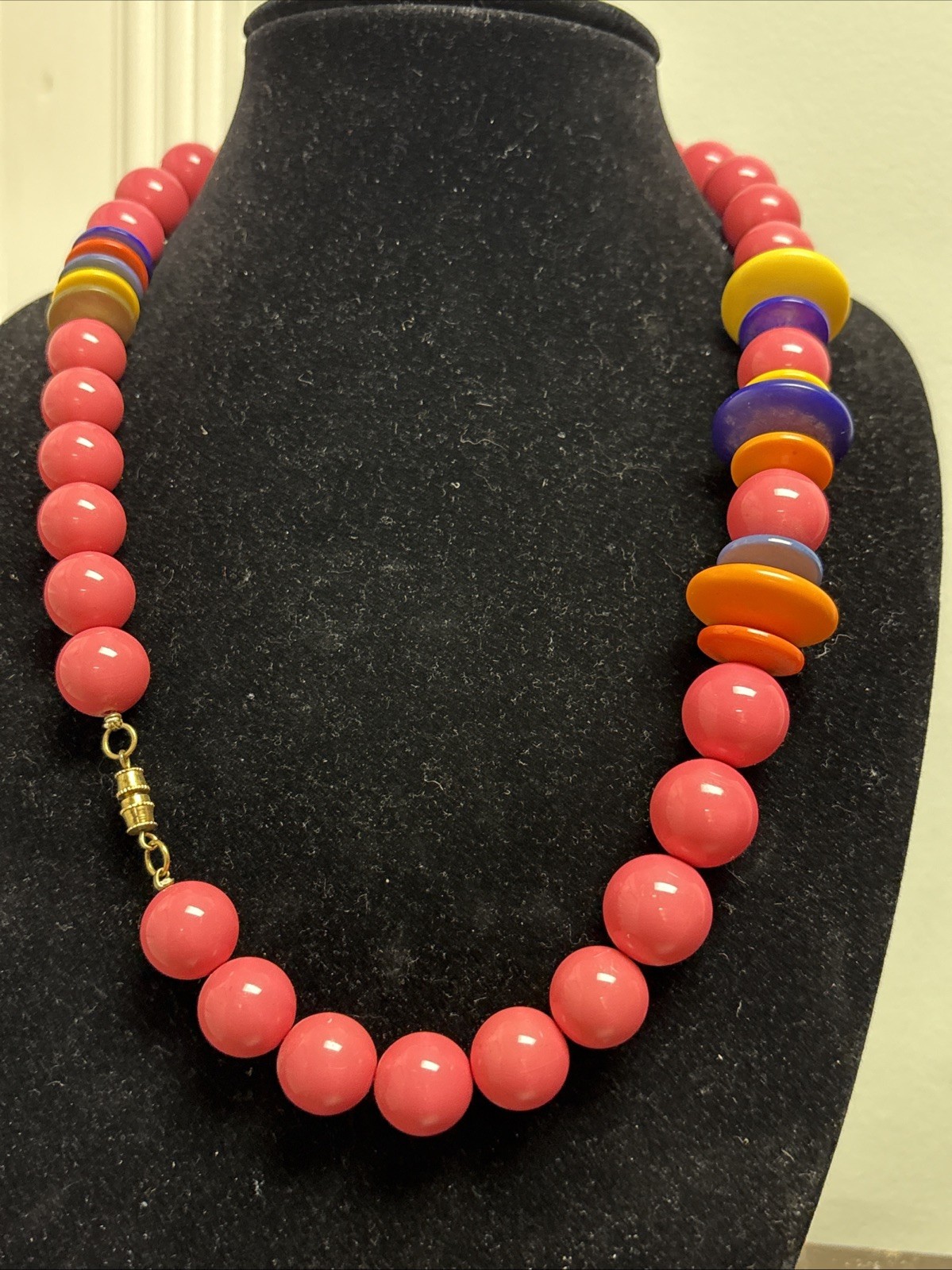 Chunky Orange and Pink Red Purple Yellow Bead Necklace Statement 26″ 113G