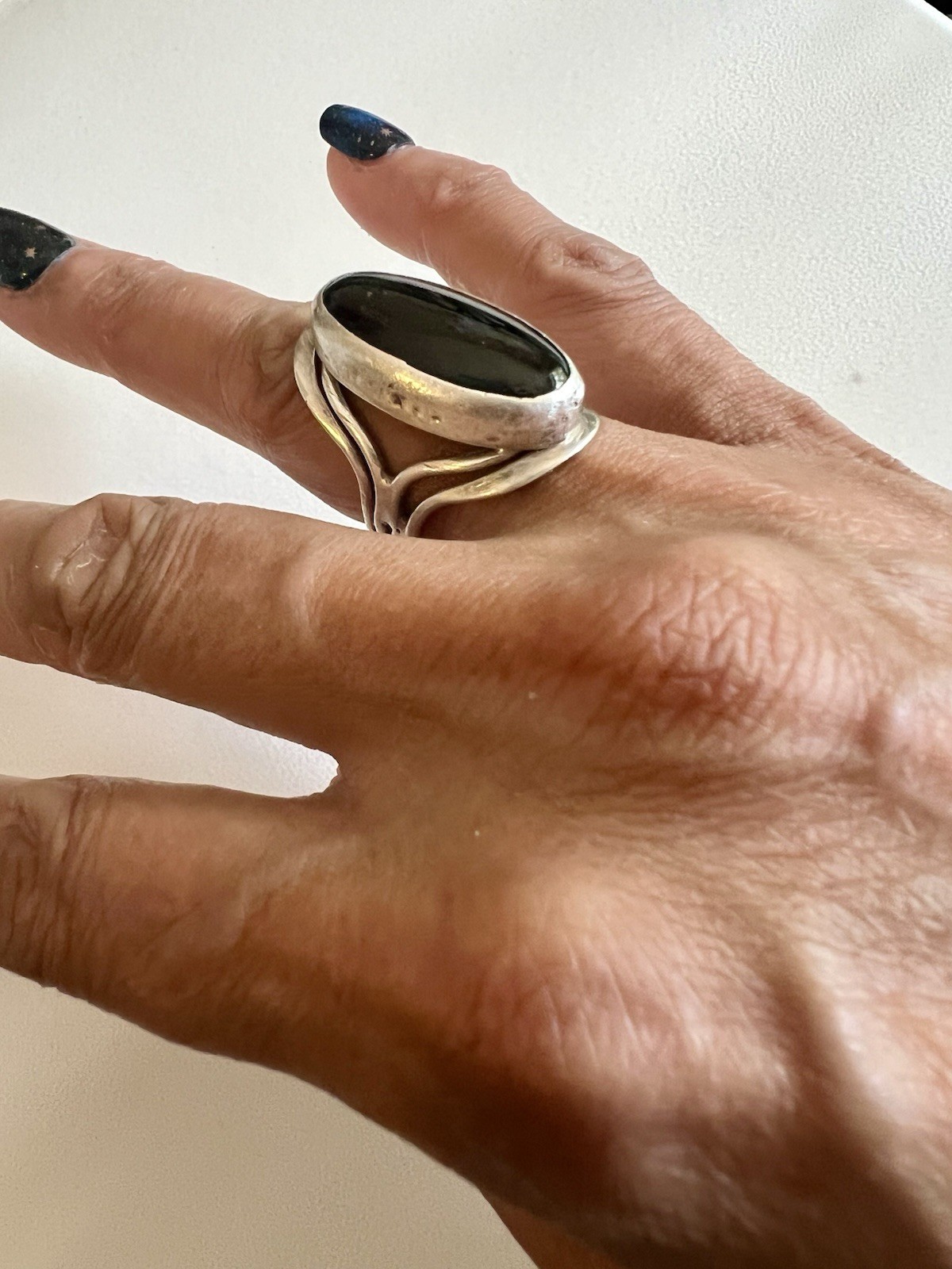Vintage 90s Sterling Silver .925 Ring Oval Onyx Stone Size 7