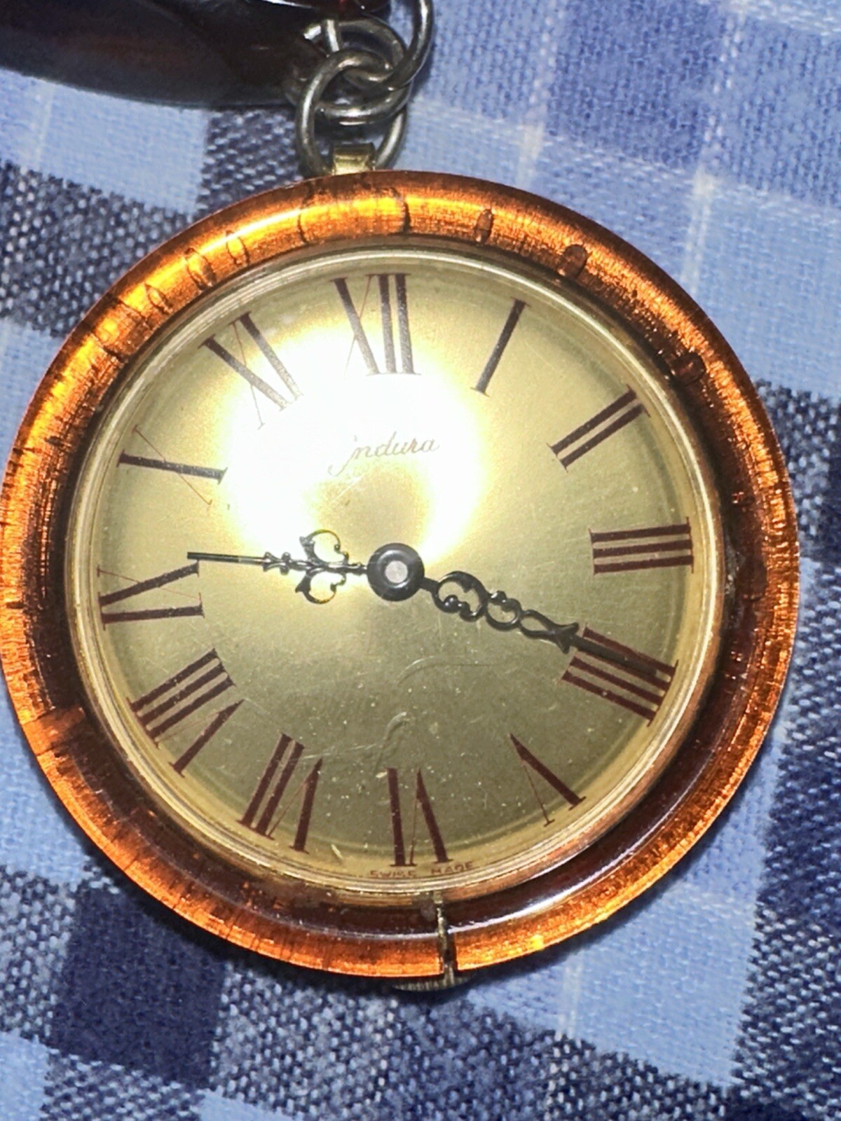 Estate 60s Rare Rootbeer Bakelite Necklace Endura Watch Co WORKS Pocket Watch