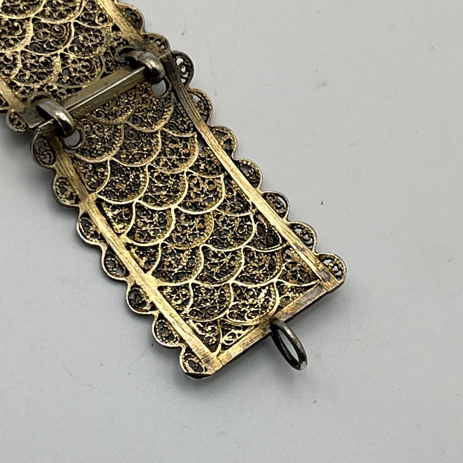 Vintage Sterling Silver Vermeil Filigree Panel Bracelet 19.2g Gold Wash 7″