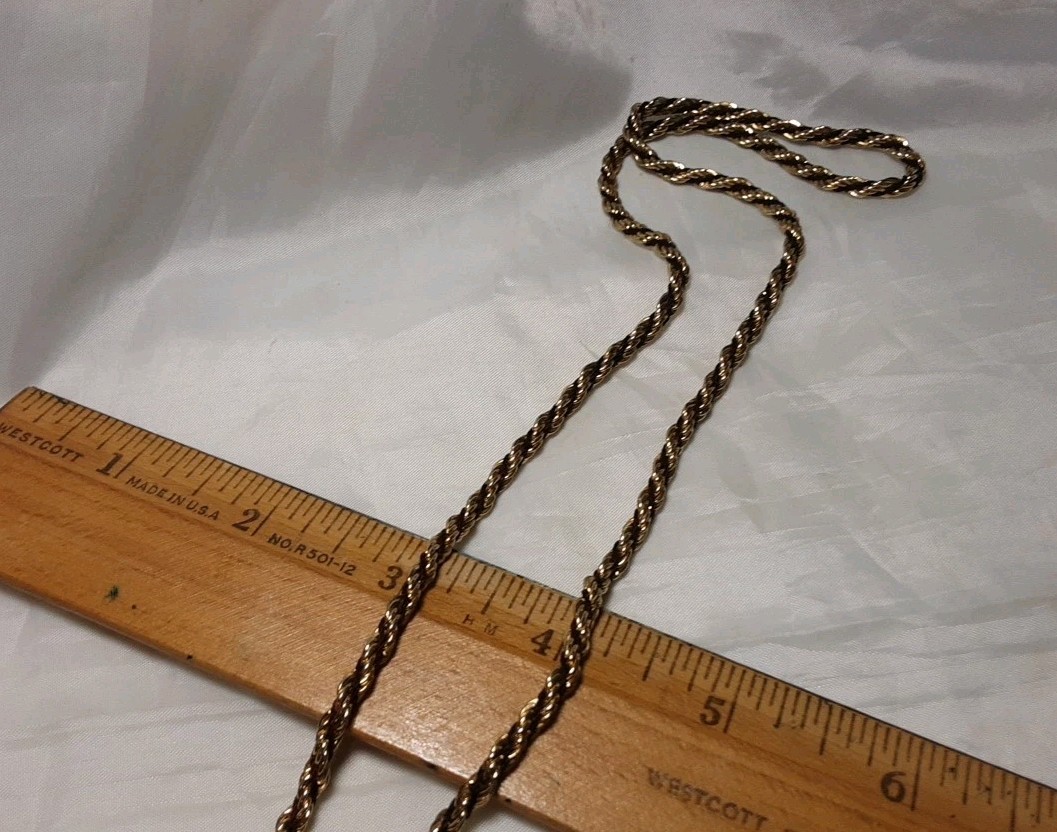 Necklace Gold Tone Metal & Blackish Tread Twisted 24″ Vintage Jewerly