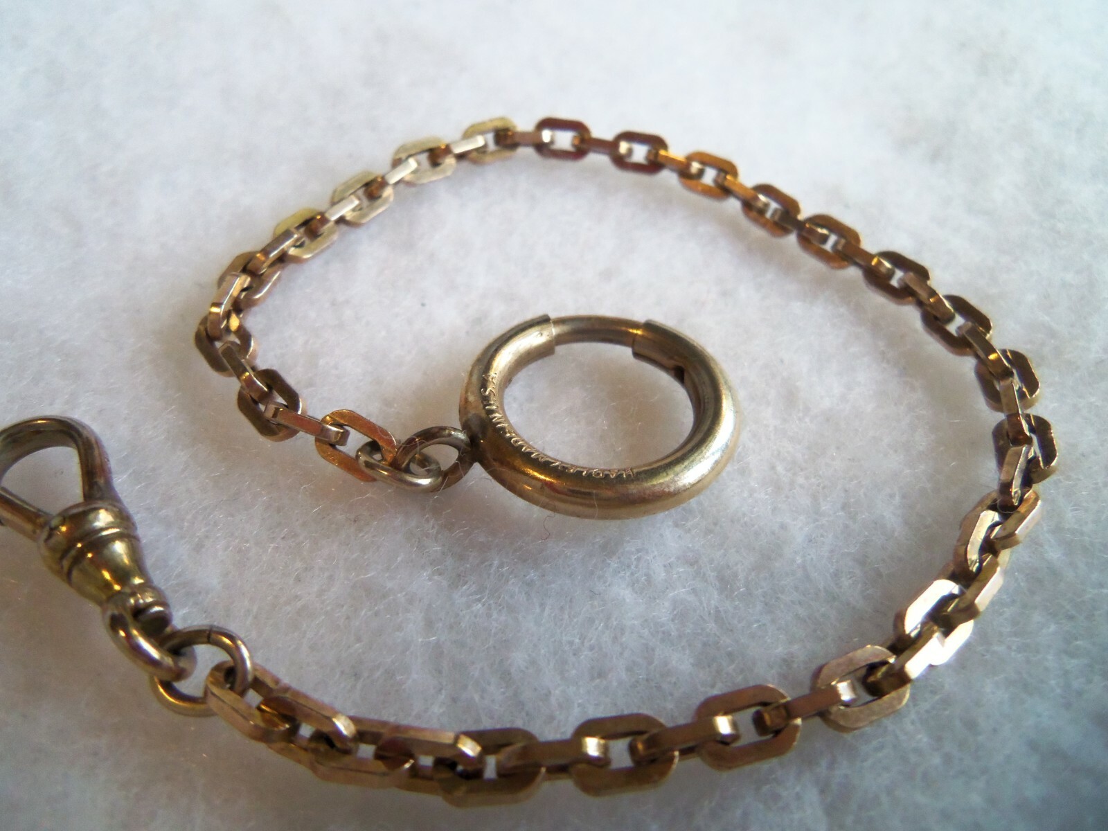 Victorian gold filled watch chain Signed Hadley Made in USA Large ring