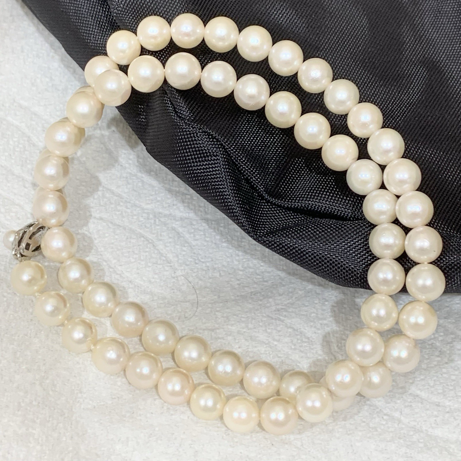 Hi Luster Akoya Pearl Necklace Strand Fuji Pearl OffWhite 7mm AAA+ SilverVTG 17”
