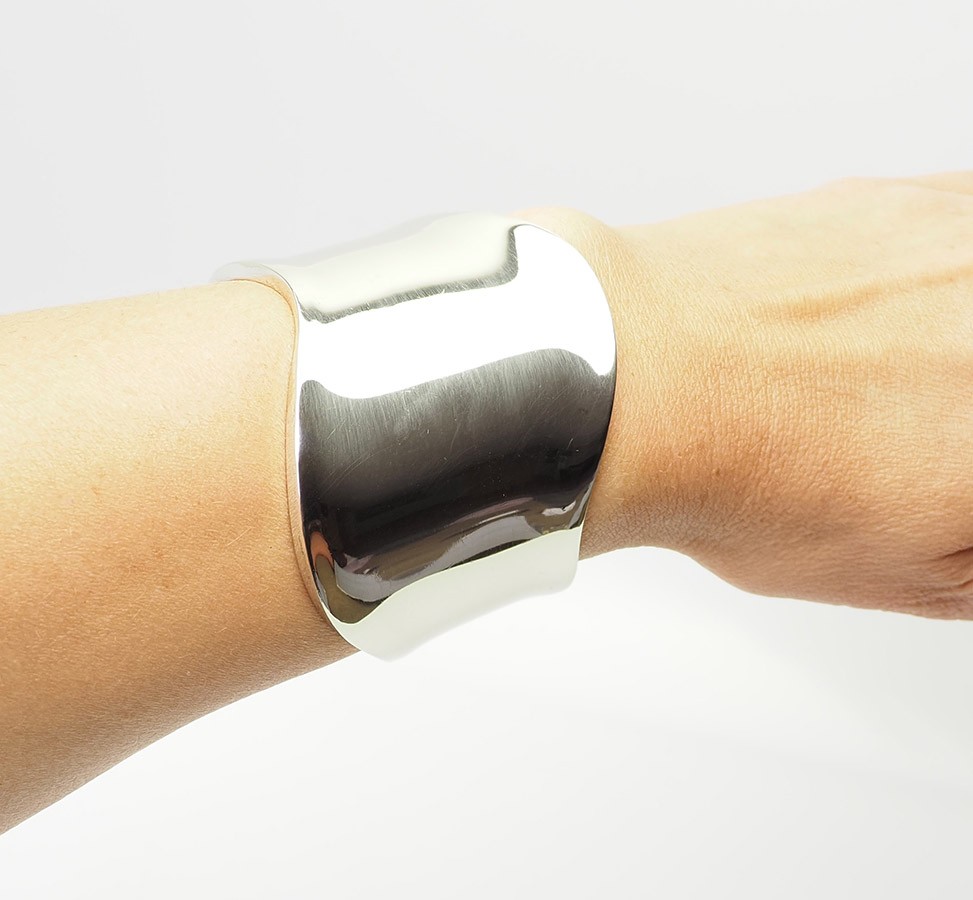 Elegant vintage modern sterling silver wave cuff bracelet Mexico