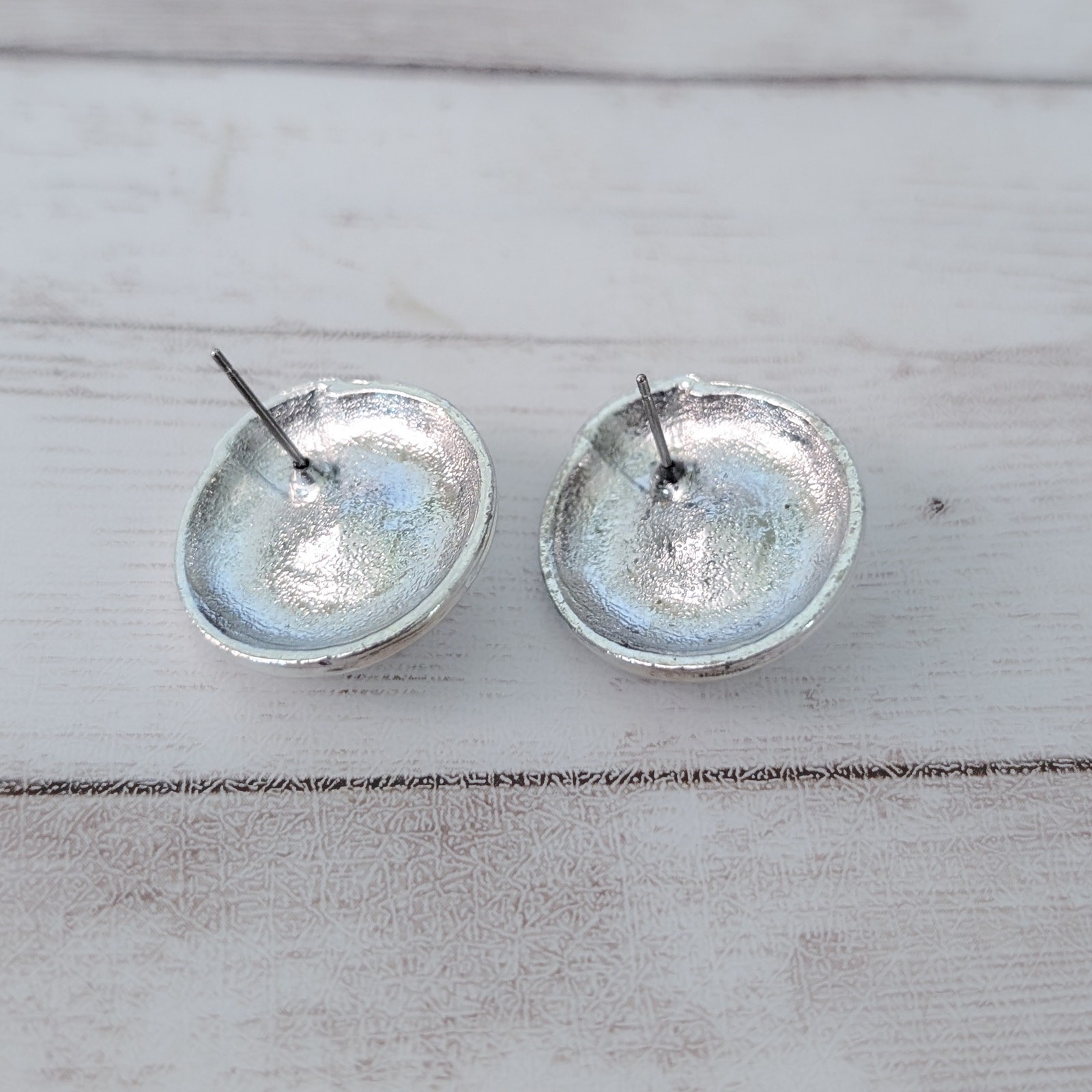 Vintage Stud Earrings Silver Tone with Faceted Black Gem