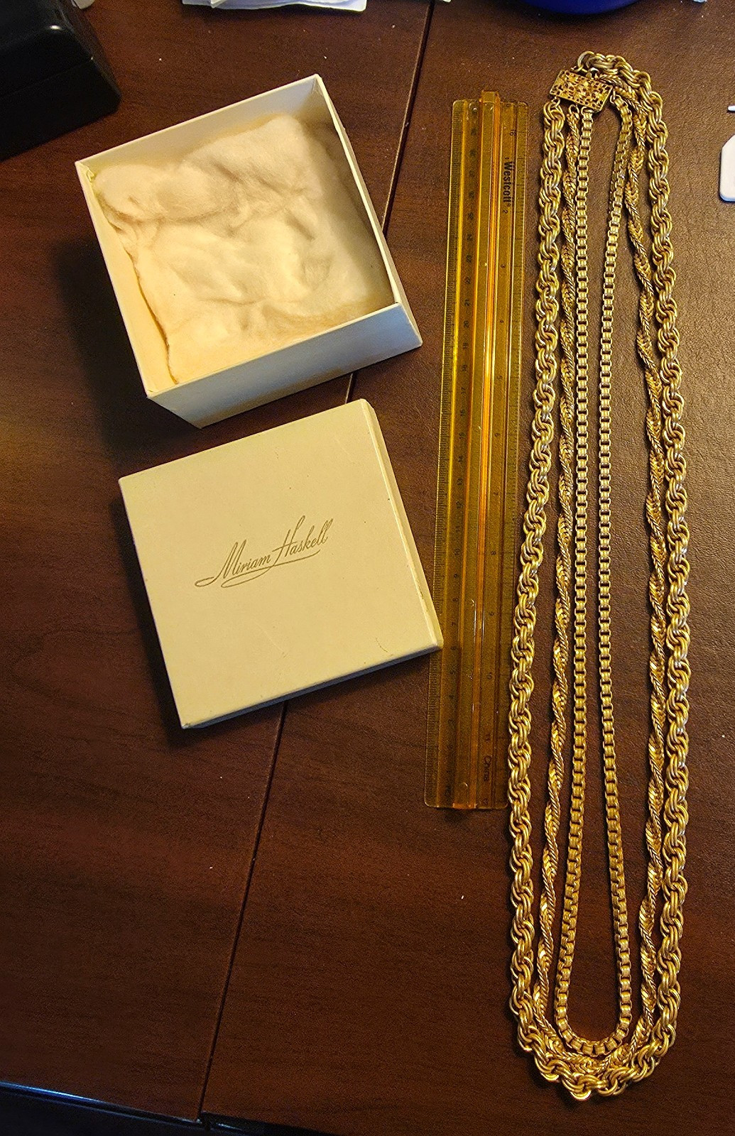 MIRIAM HASKELL MULTI GOLD ROPE CHAIN NECKLACE VINTAGE SIGNED WITH BOX