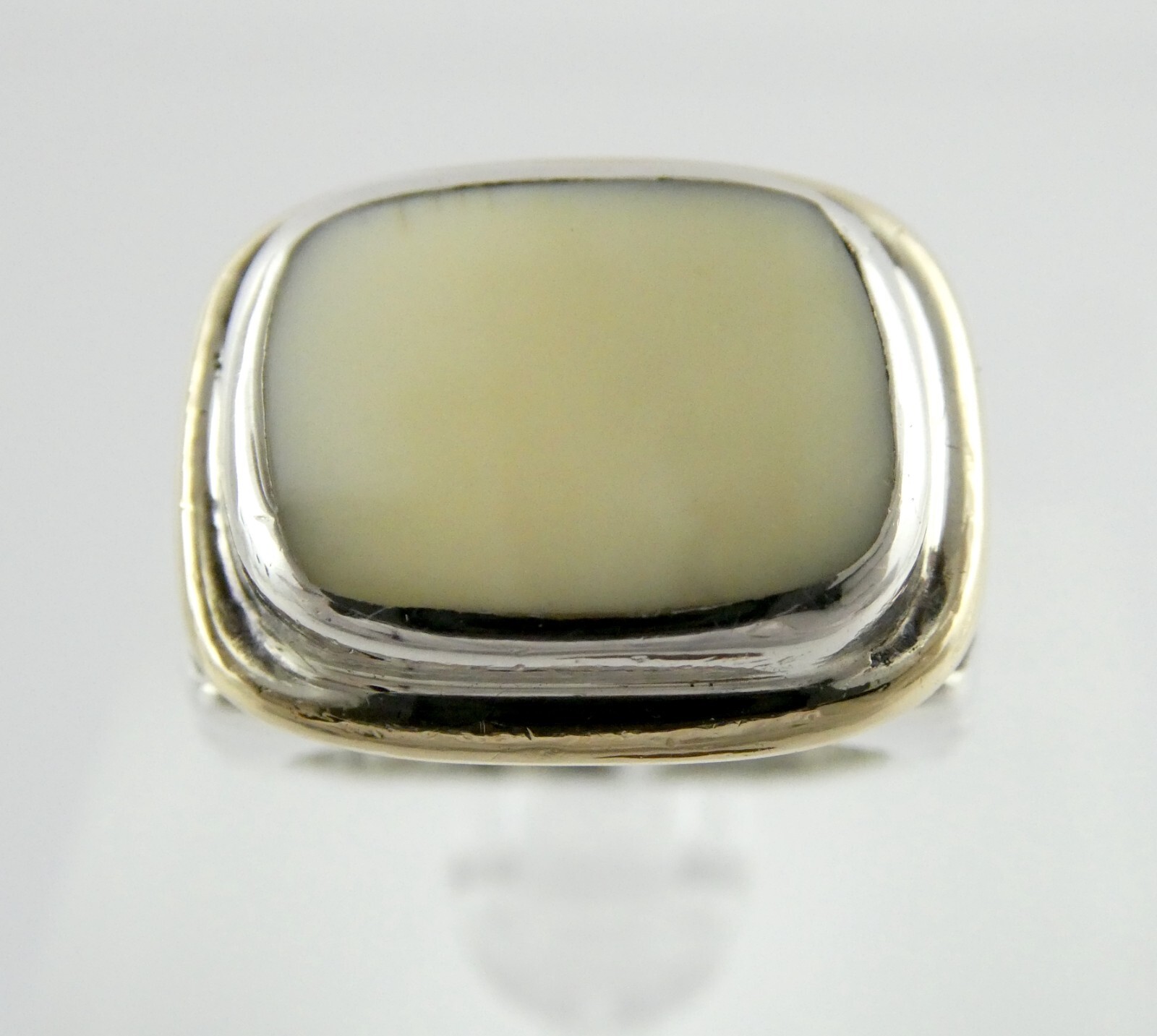 Dian Malouf Sterling Silver and 14k Yellow Gold Cream Gem Ring 925 Size 5.5 DLM