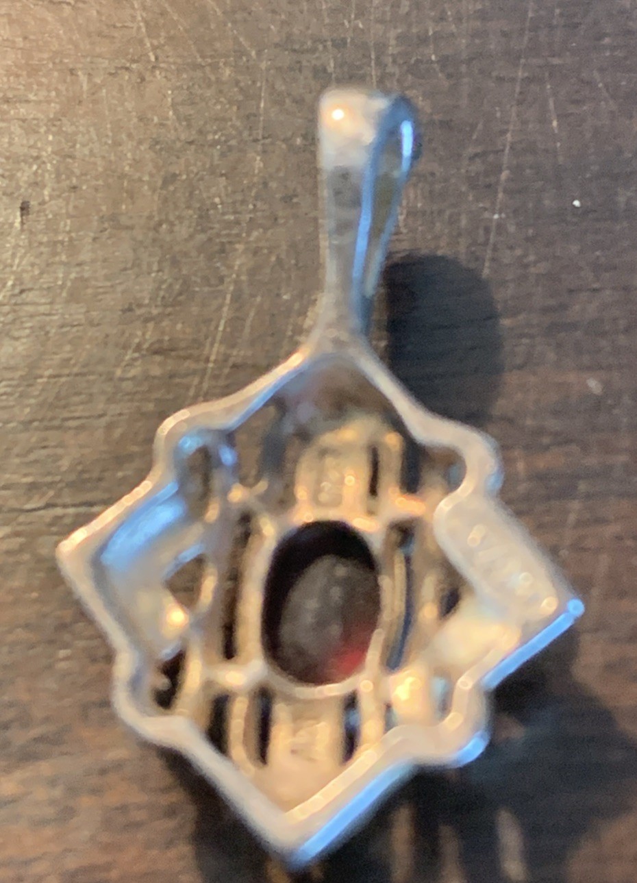 Vintage Avon .925 Sterling Pendant with Garnet Center Stone about 1 Inch