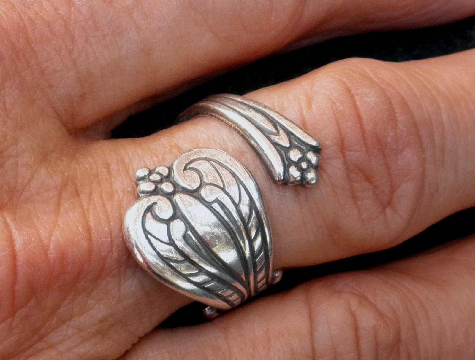 #4223 ANTIQUED STERLING SILVER PLATED ADJUSTABLE SPOON RING