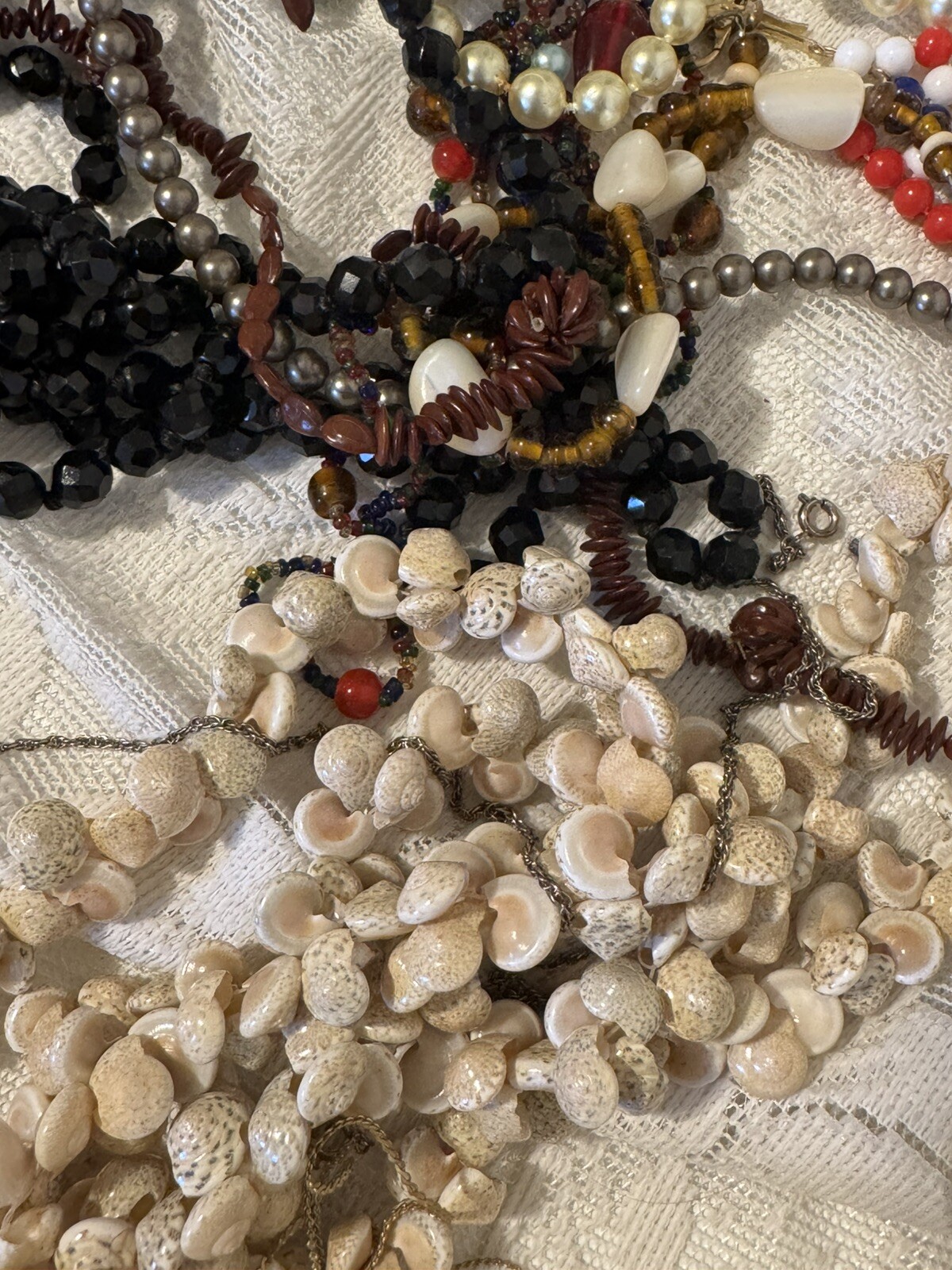 Vtg Junk Jewelry Lot- Most Wearable Beads, Shells, Different Beaded Materials