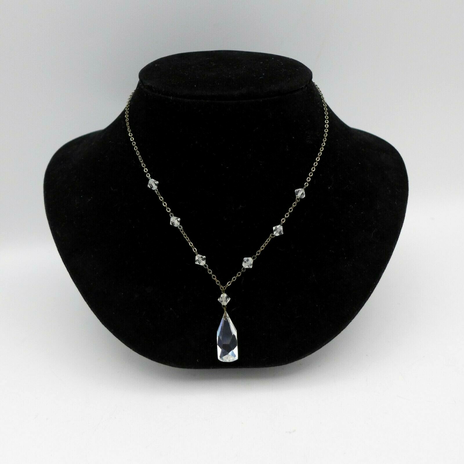 Vintage Crystal Necklace Snap Closure 15″ Silver Plated Estate