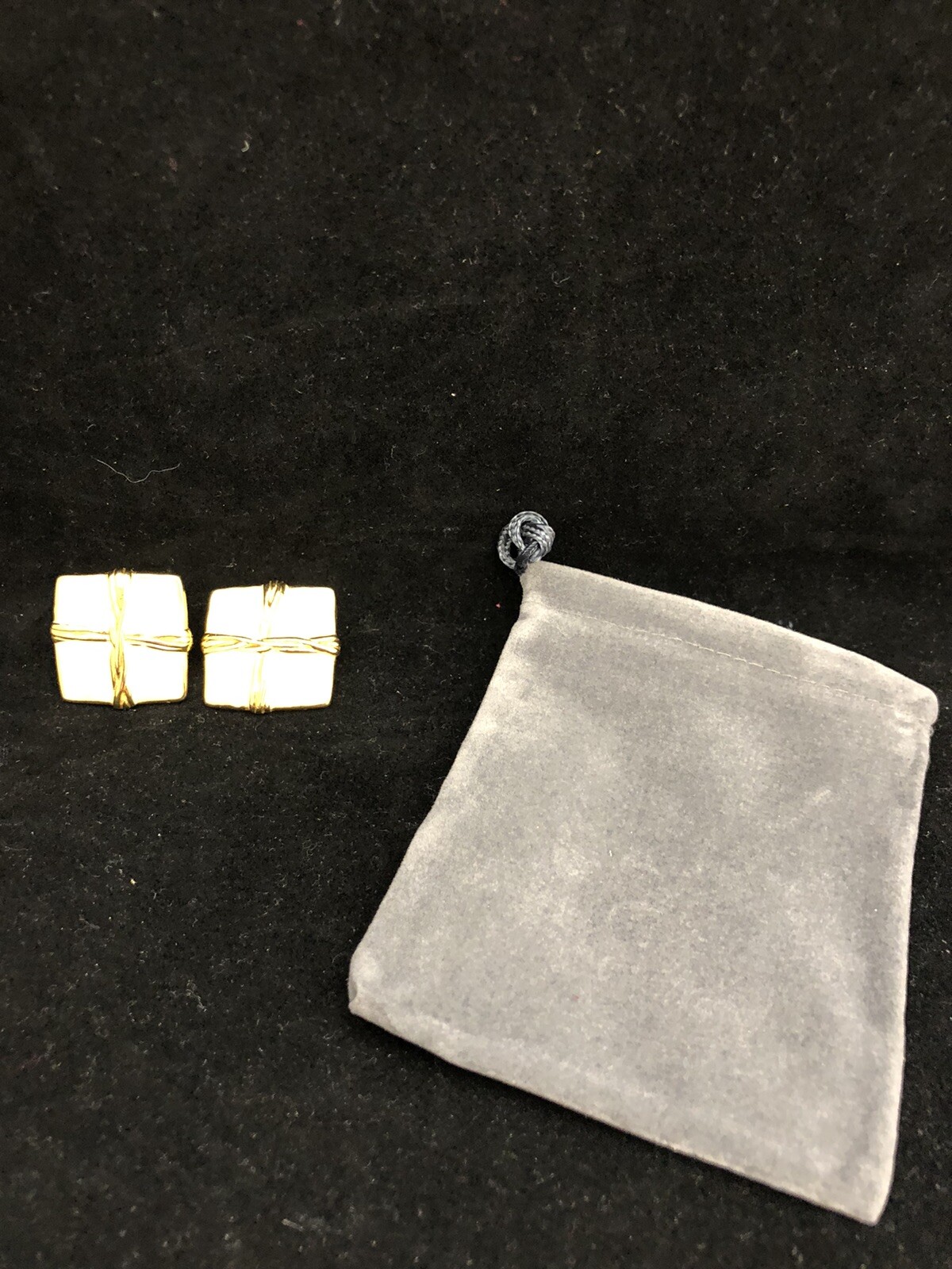 VTG Ivory and Gold Enamel Square Pierced Earrings 1″
