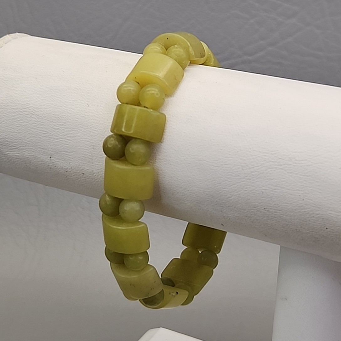 Vintage Stone Beaded Stretch Bracelet Serpentine Green 13mm