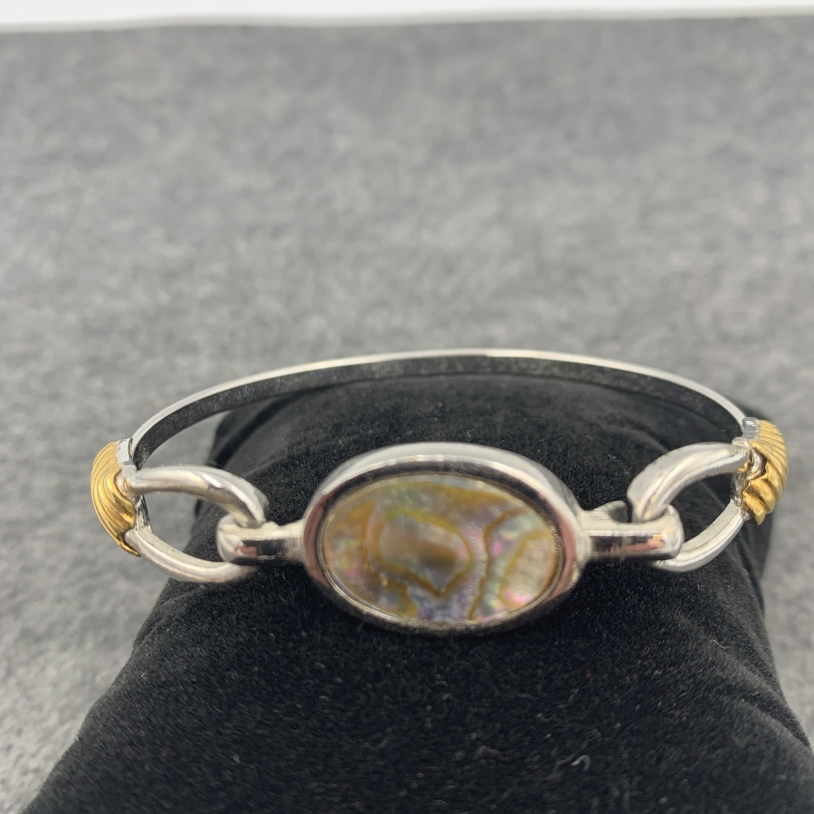 Vintage Avon Abalone Shell Oval Bracelet, Gold and Silver Two Tone Bangle