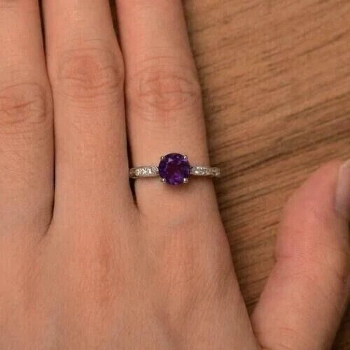 2.5CT Round Cut Lab Created Amethyst Anniversary 14k White Gold Finish Gift Ring
