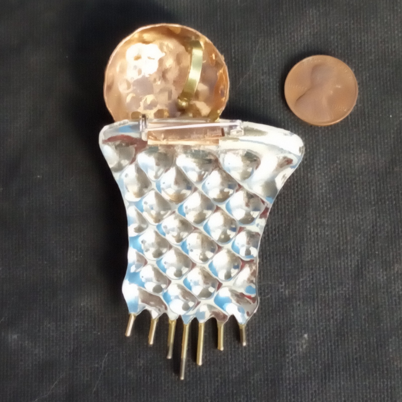 Vintage Mixed Metal Basketball Hoop & Ball Pin Brooch Pendant Mexico 3.5″ EUC