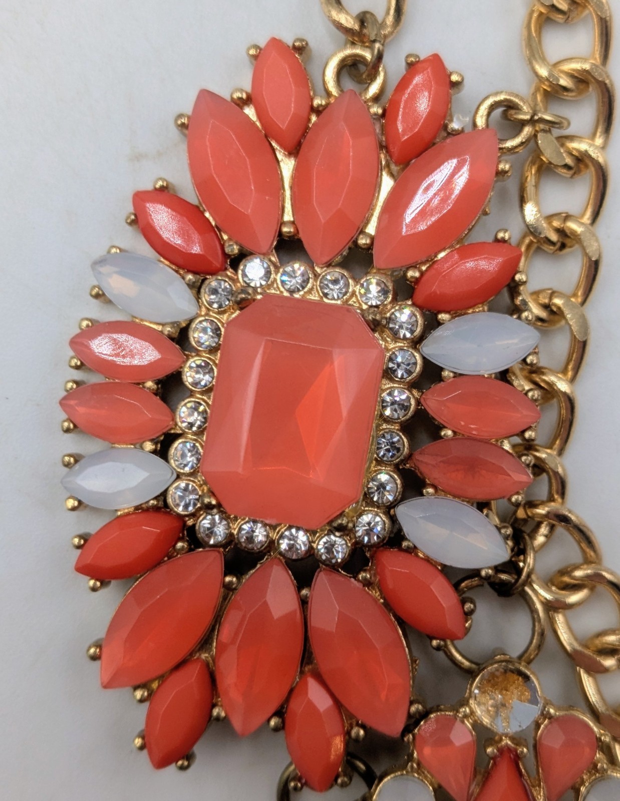 Beautiful Layered Vintage Coral Crystal Statement Necklace