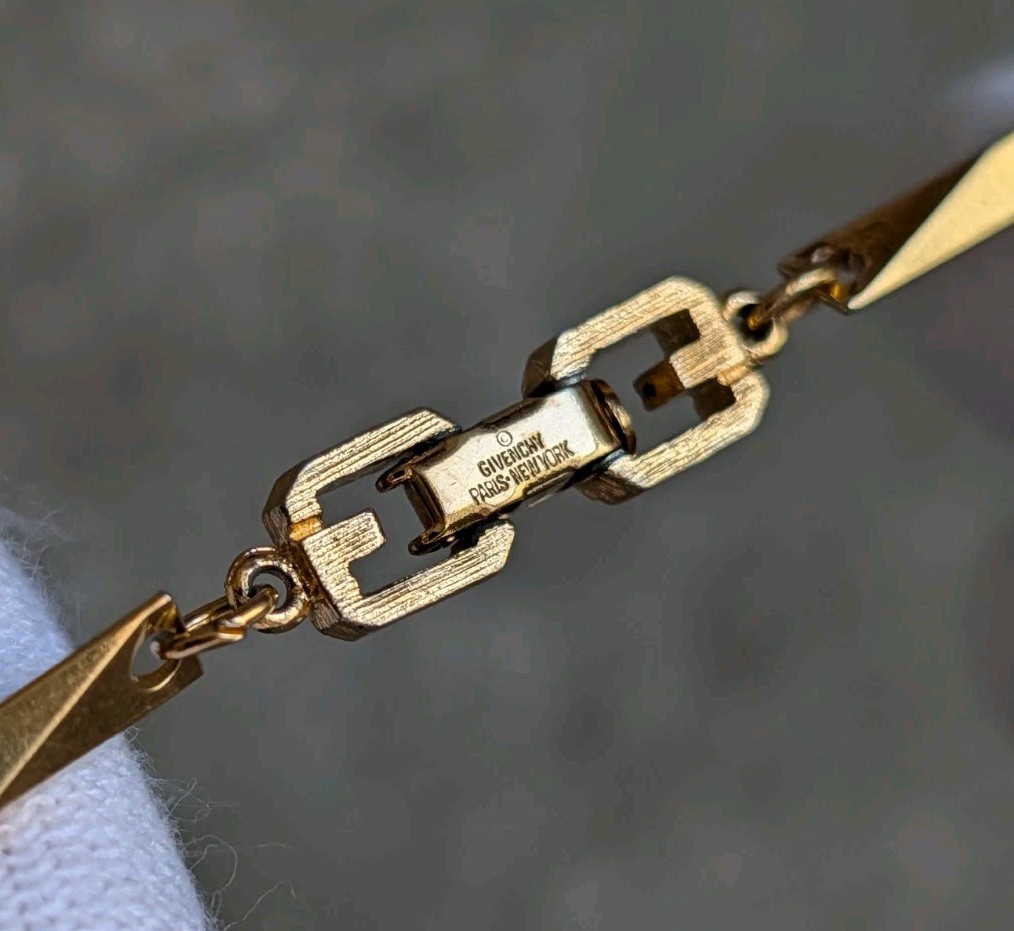Vintage Givenchy Byzantine Link Bar Station Necklace Gold-Tone 17″