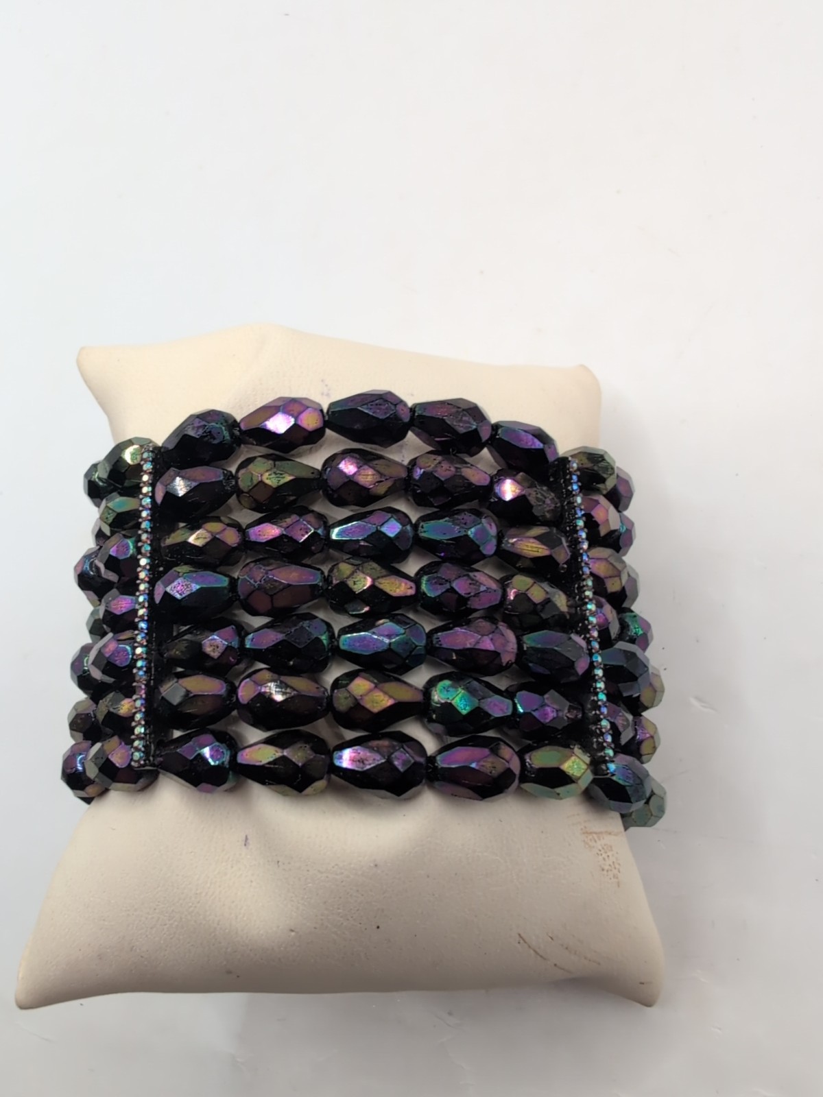 Vintage St.John 7 Strand Czech Fire Polished Faceted Bracelet Rhinestone Detail