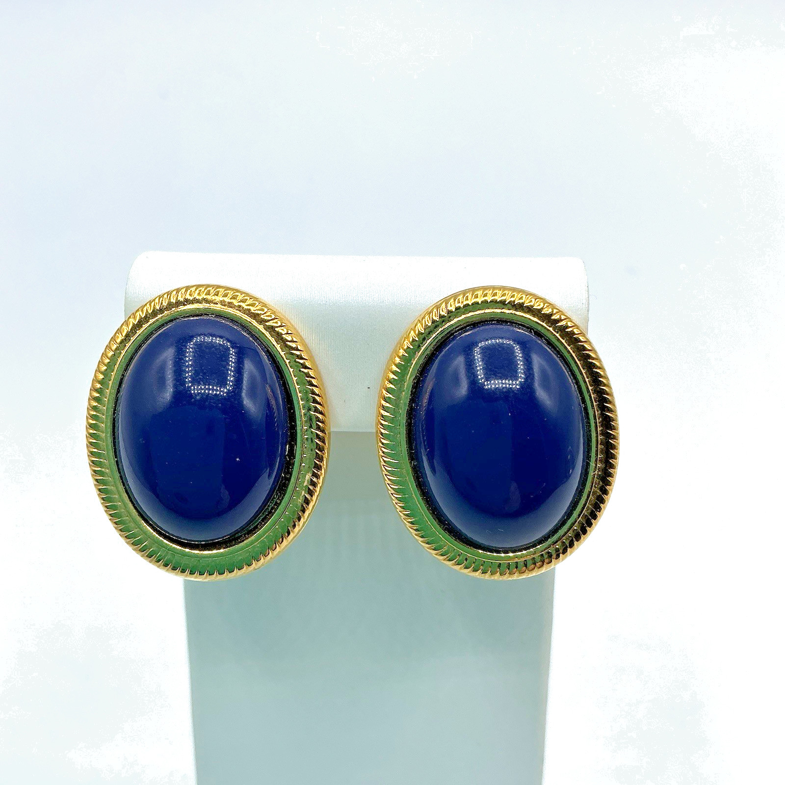 Napier Gold Tone Blue Cabochon Oval Adjustable Screw Back Clip On Earrings