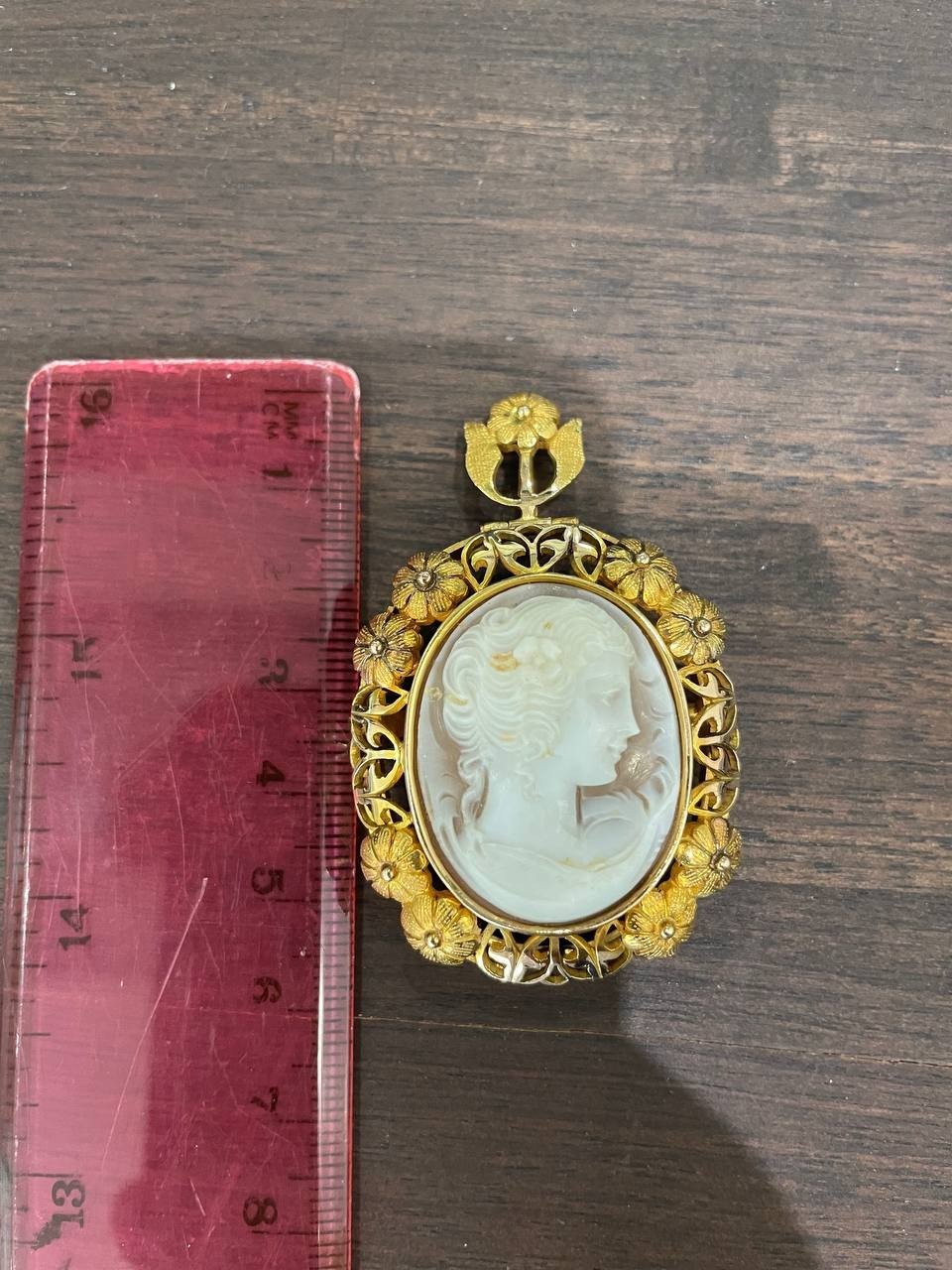 Vintage Cameo Set 14K Yellow Gold Brooch/Pendant & Carved Rose Ring 6.5 size