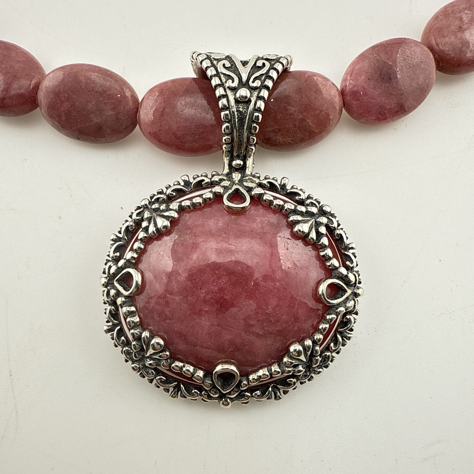 Carolyn Pollack Necklace Set Pink Rhodonite Sterling Silver 925 Pendant Beaded