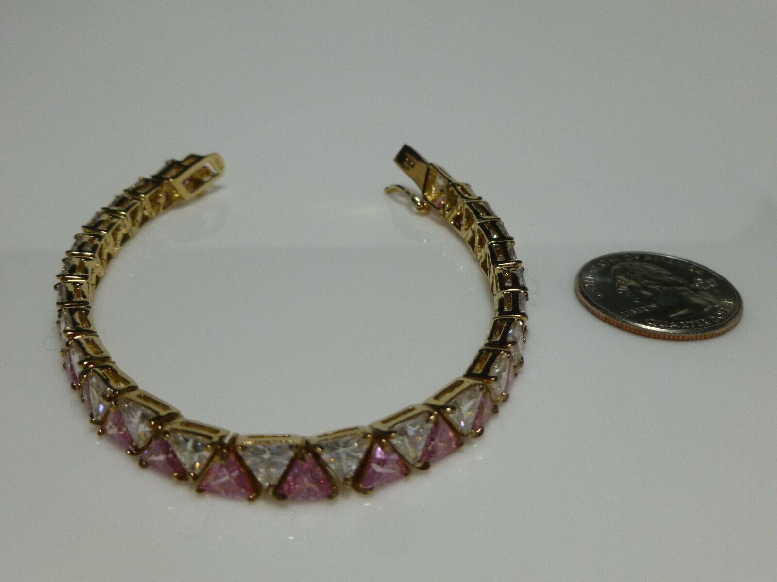 Utc Sterling Silver Gold Vermeil Fushia Trillion Pink Cut Tennis Bracelet New
