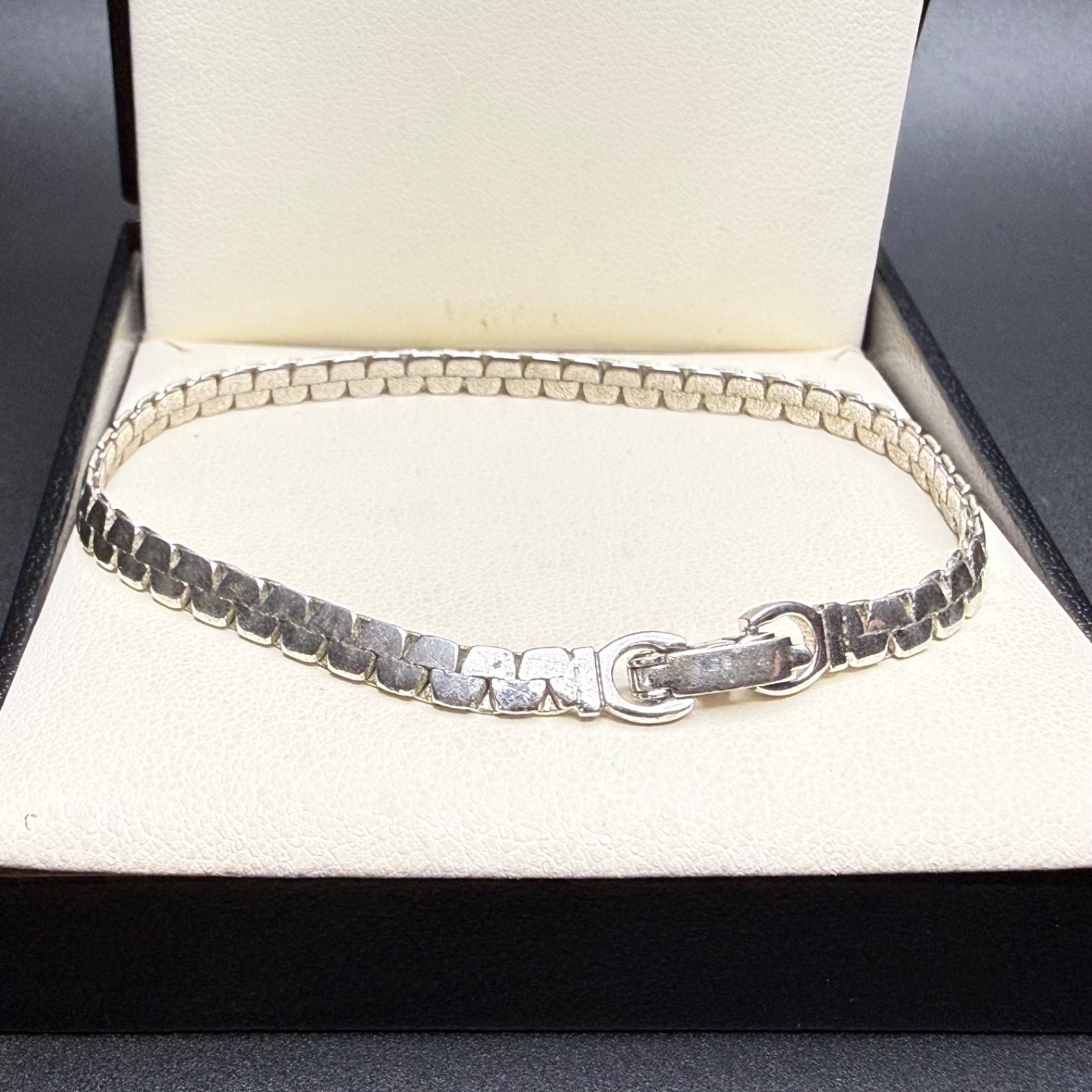 Vintage Monet Silver Tone Brick Tile Link Bracelet Fold Over Clasp Minimalist