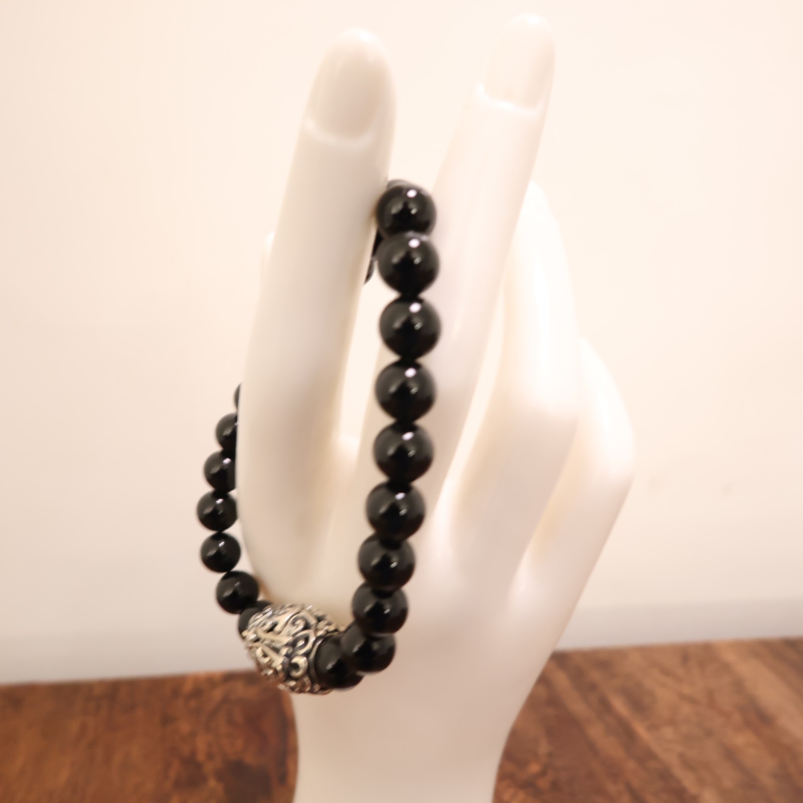 Carolyn Pollack bracelet Relios black onyx beads silver magnetic clasp 6.75in