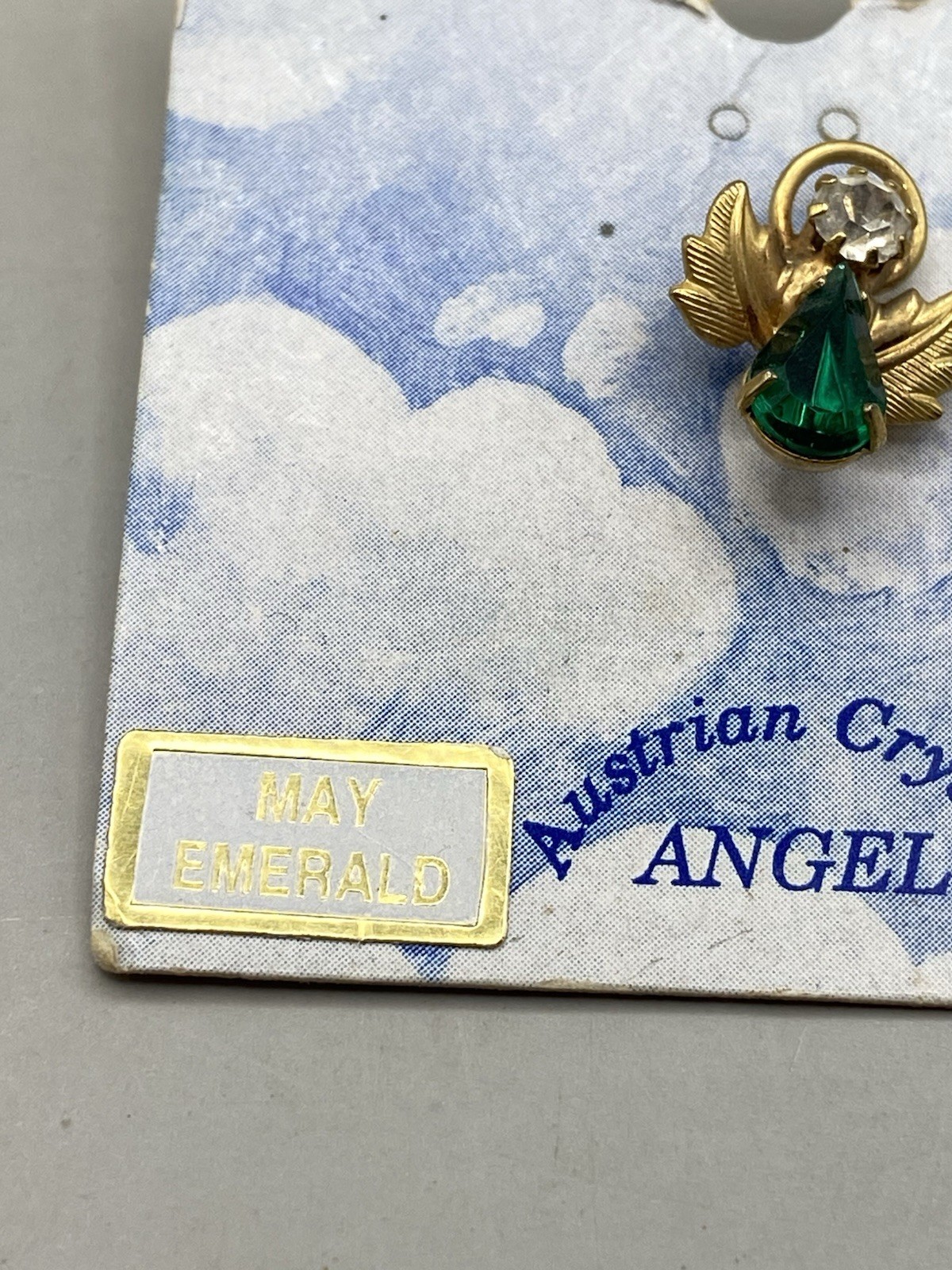 NOS Vintage Emerald Green Angel Lapel Pin w/Australian Crystal May Birthstone