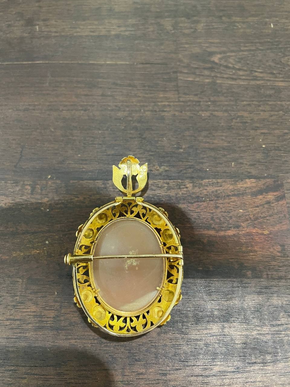 Vintage Cameo Set 14K Yellow Gold Brooch/Pendant & Carved Rose Ring 6.5 size
