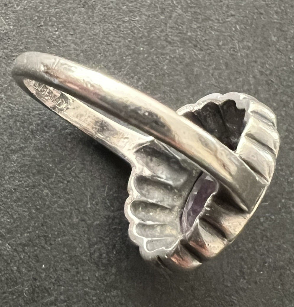 Vintage 925 Sterling Silver Marcasite & Amethyst Ring Stamped England SZ 6.75