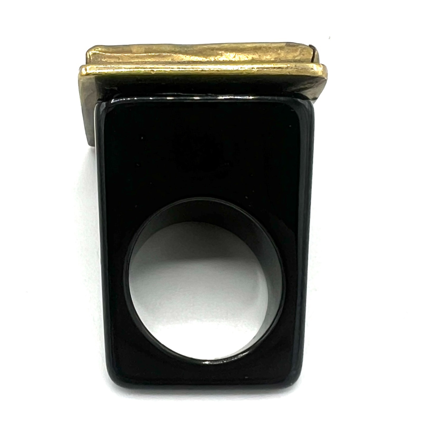 Modernist Geometric Resin Ring Black Enamel Metal Frame