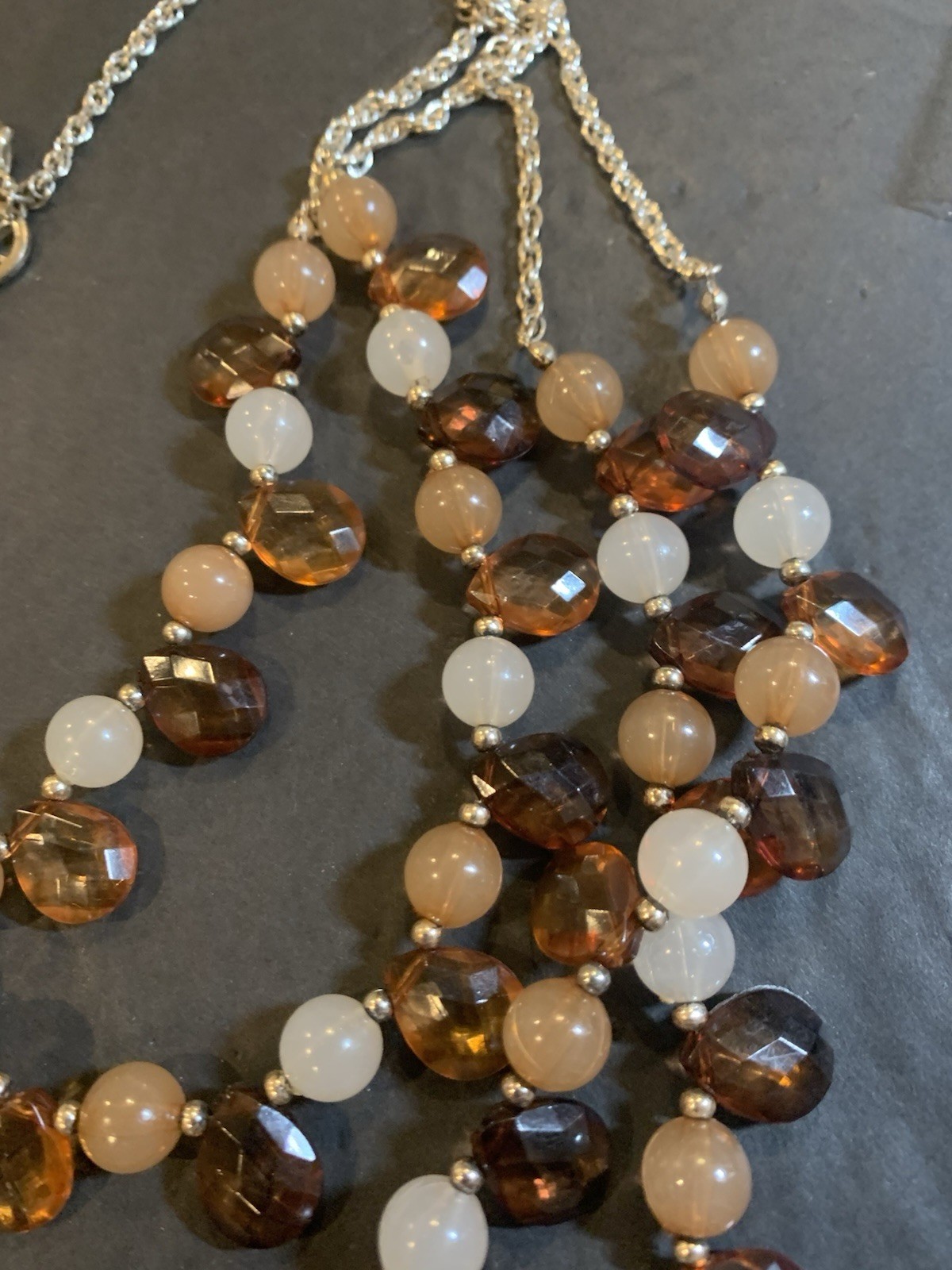 VTG Crown Trifari 5 Strand 24″ long necklace With ACRYLIC beads In Fall Colors