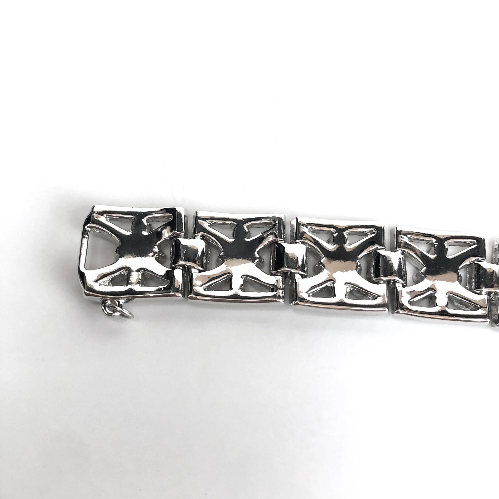 Vintage Art Deco Rhinestone Bracelet Geometric Panels Safety Chain Clasp