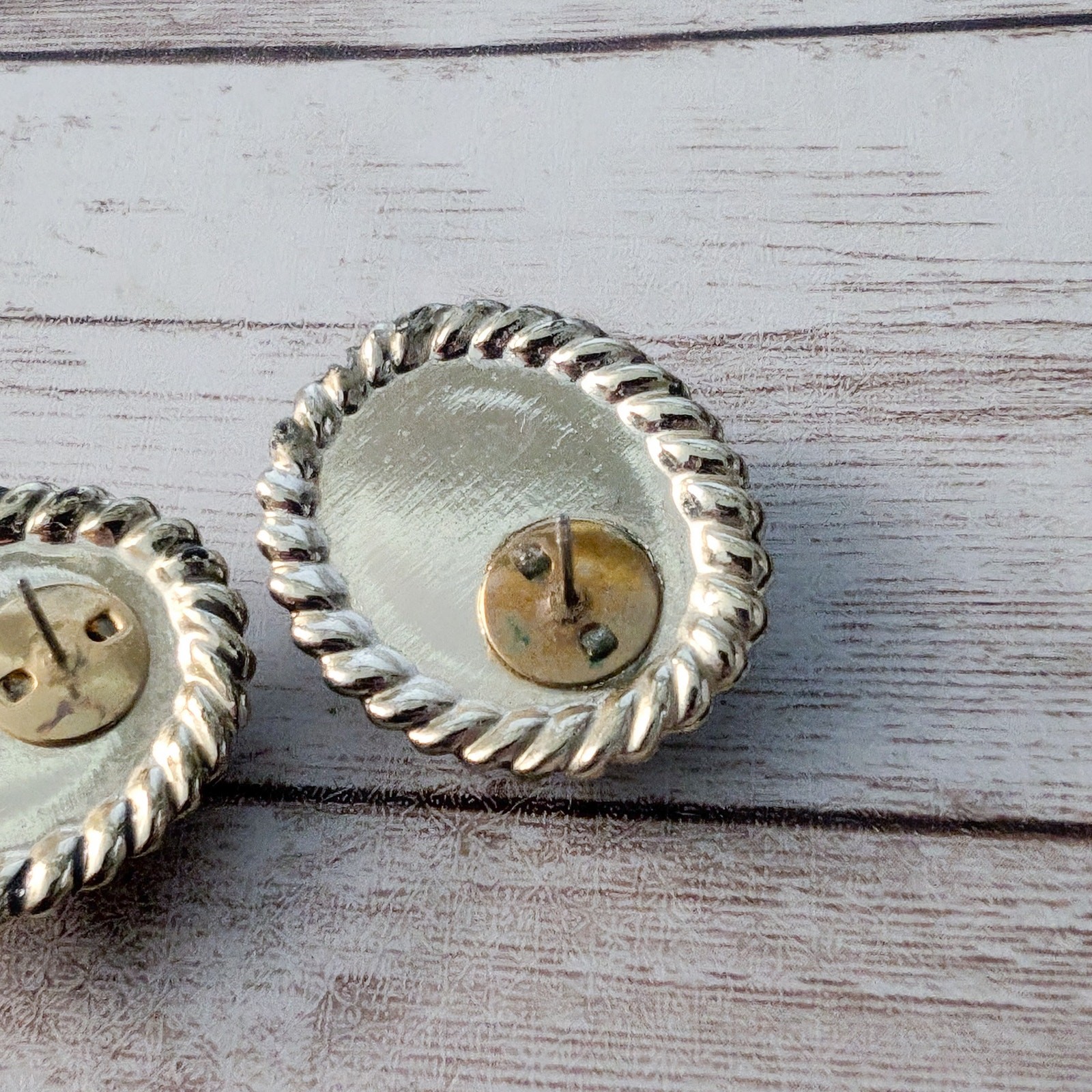 Vintage Earrings for Pierced Ears Dark Brown with Gold Tone Halo