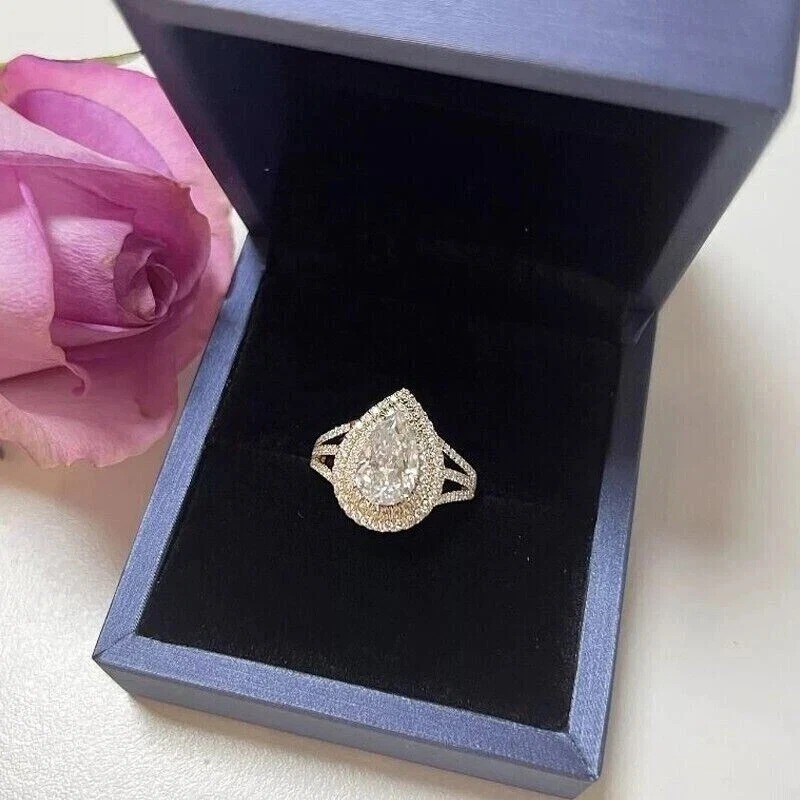 4.25Ct VVS1 Pear Cut Lab Created Diamond Anniversary 14k White Gold Finish Ring