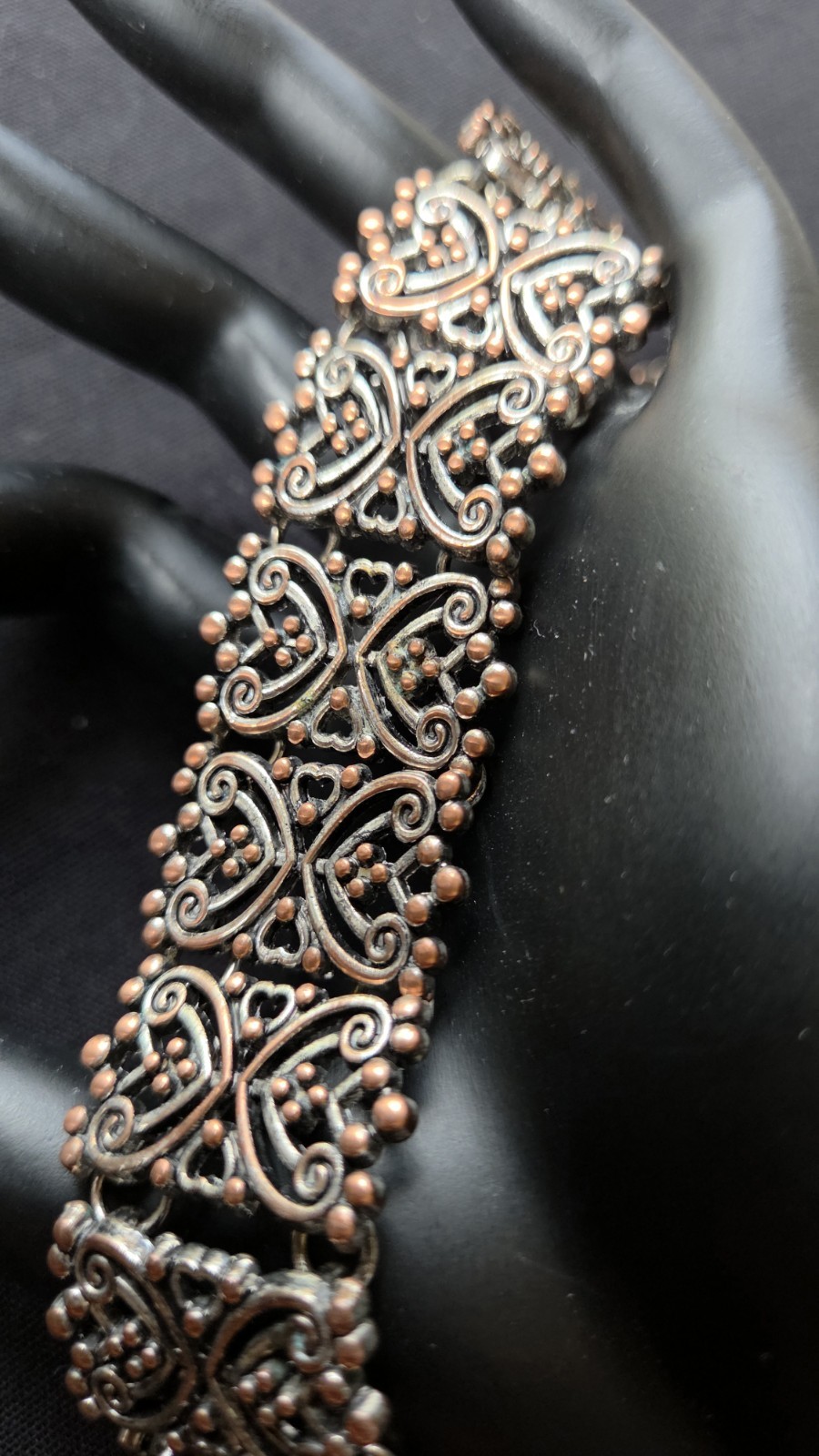 Vtg Silvertone&Coppertone Choker 15.5″ Intricate Scrollwork and Filigree panels