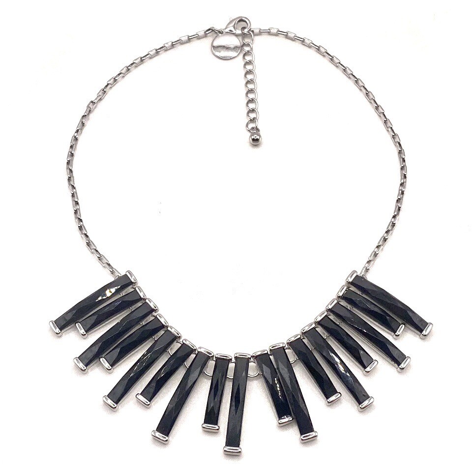 Vtg WHBM Silvertone Necklace Choker Bib Black Steam Punk Boho Gothic Retro G