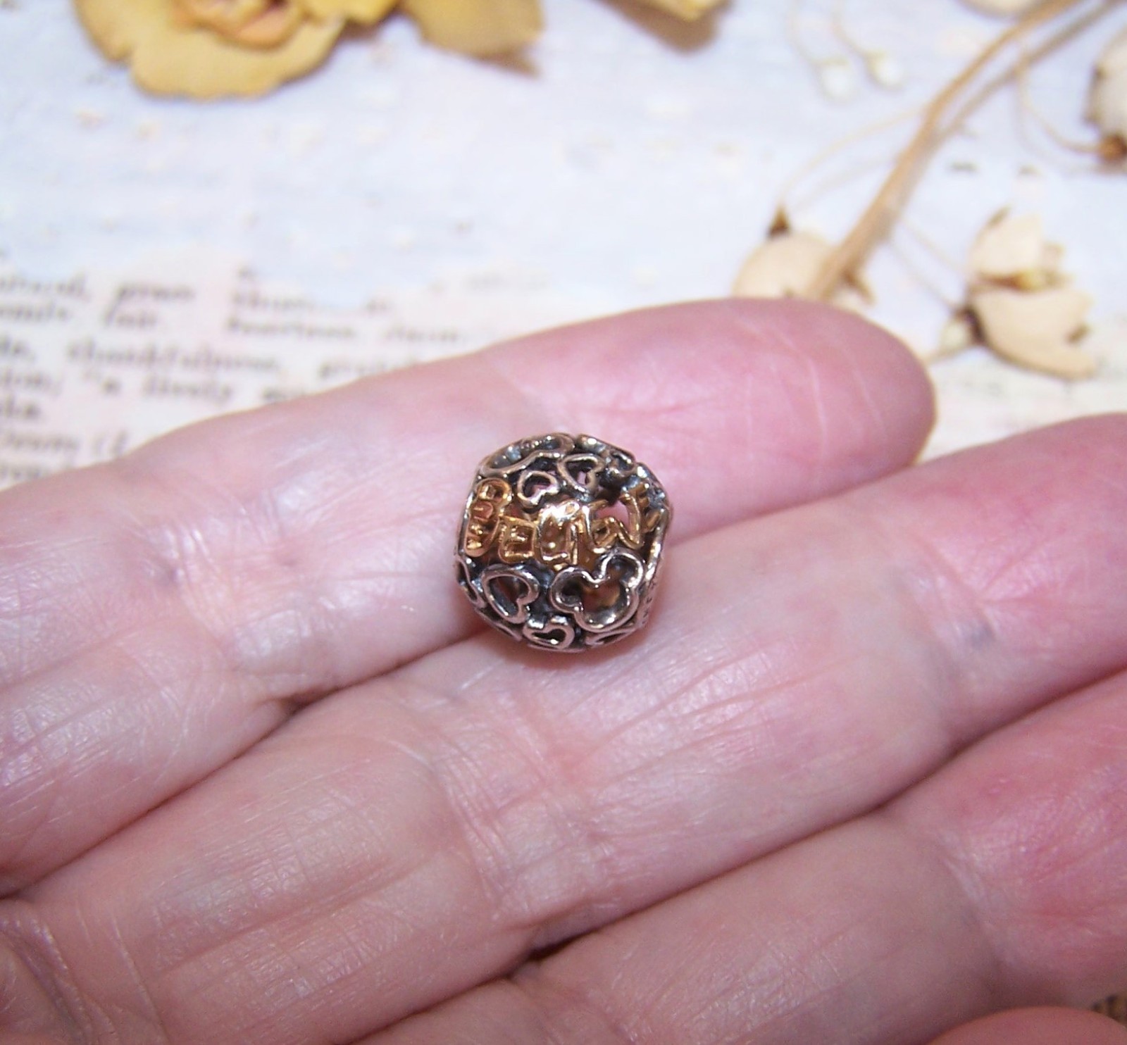 PANDORA Sterling Silver Yellow Gold Disney Believe Bead Charm #791436