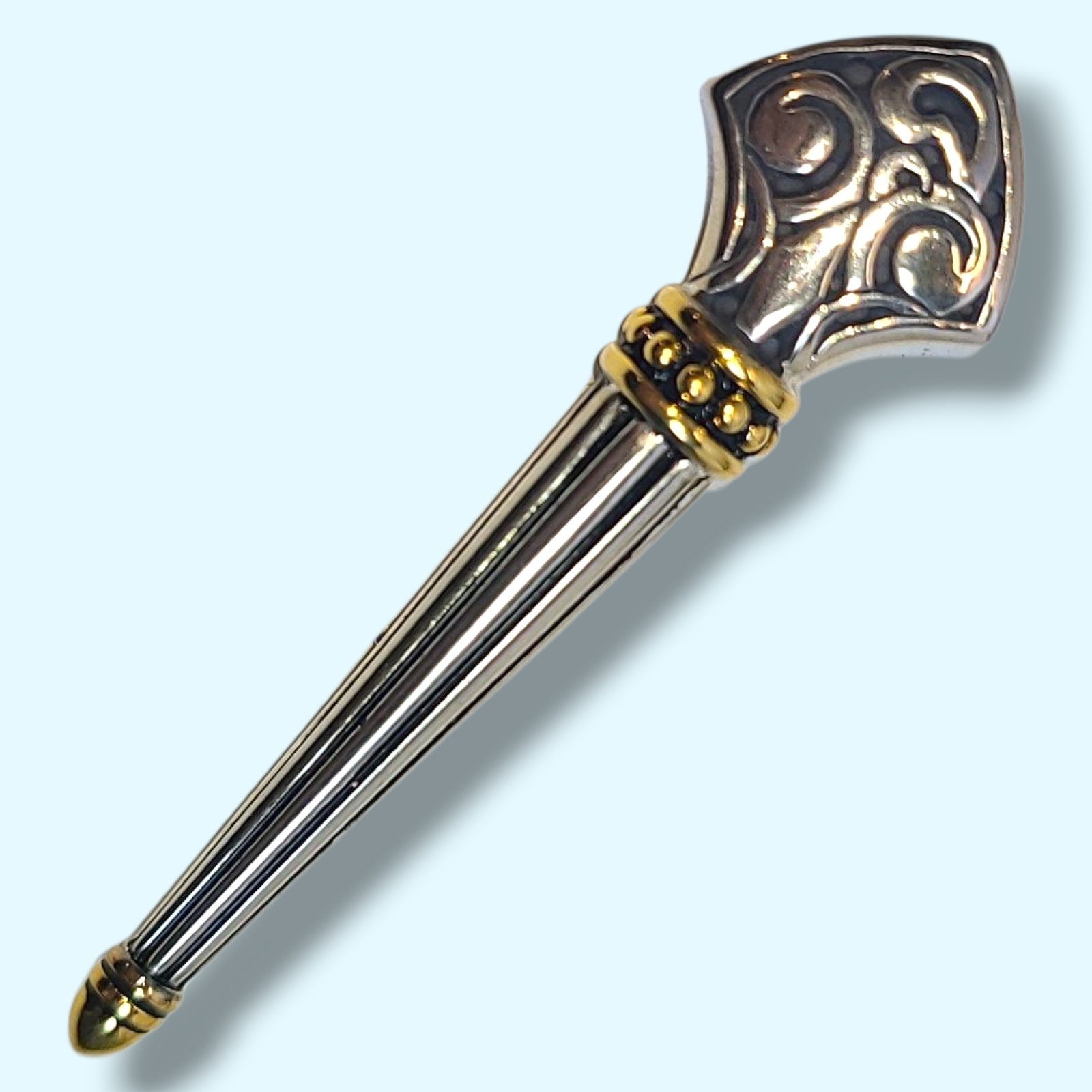 Danielle Patton DP Sword Dagger Brooch Pin Silver Gold Tone Heraldic Vintage