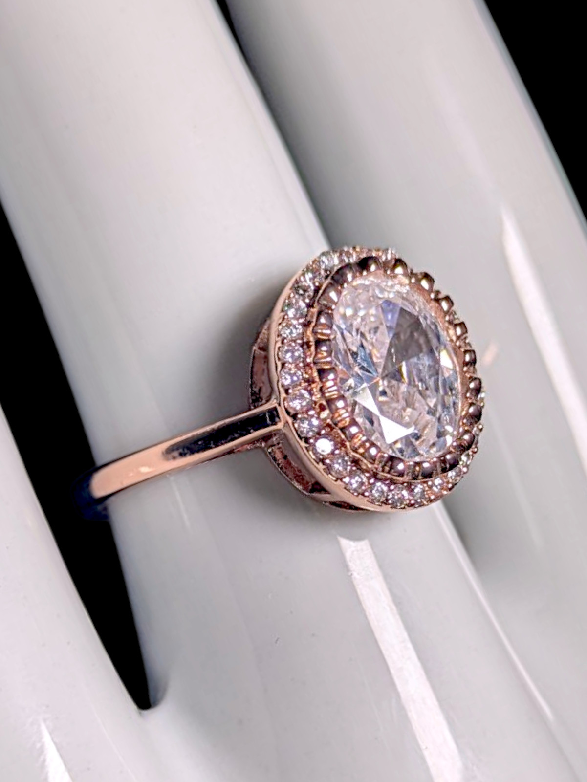 Vintage Inspired Simulated Diamond Solitaire with Simulated Diamond Halo with As