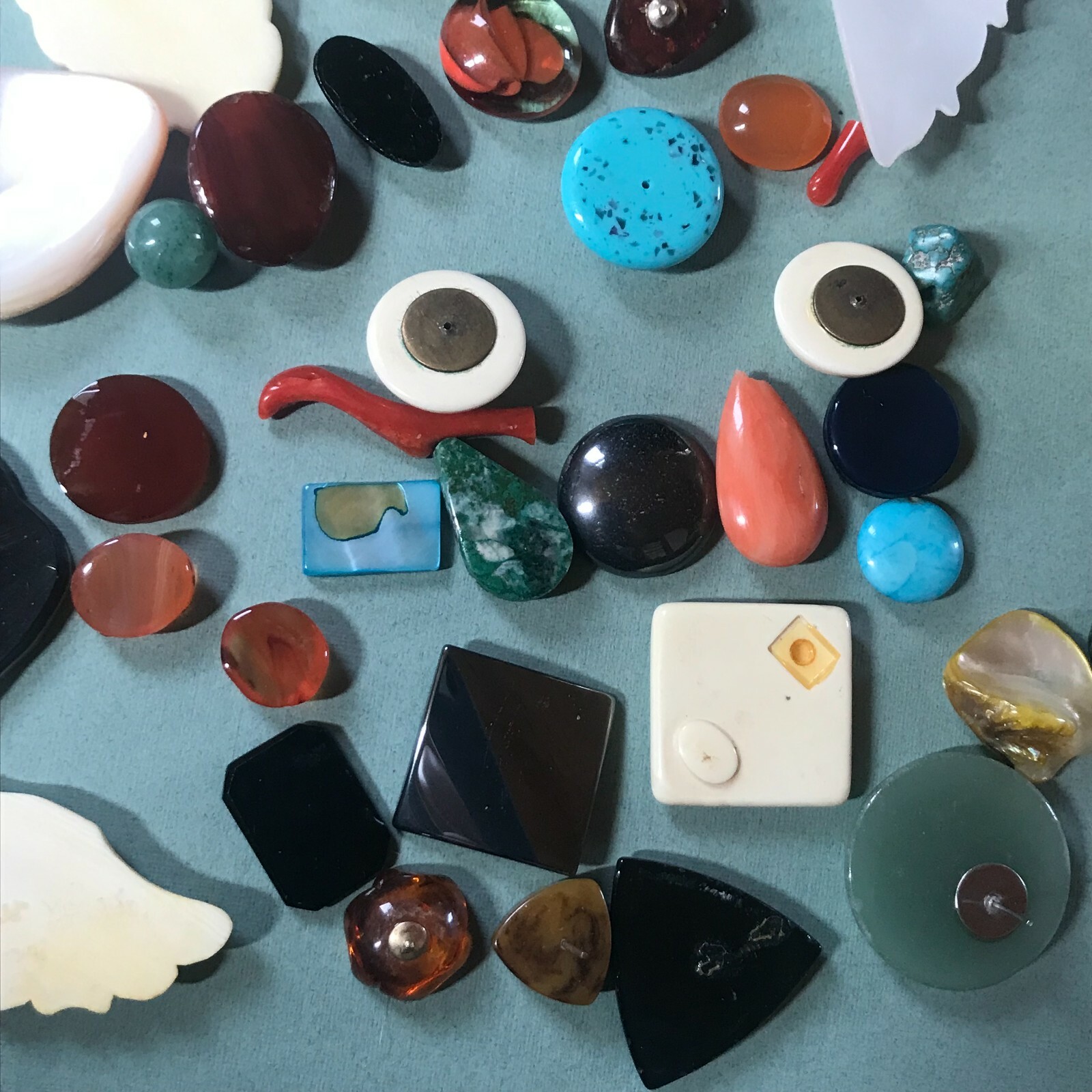 Mixed Lot of Vintage to Now Plastic Stone Carved & Note Cabs for Use in Jewelry