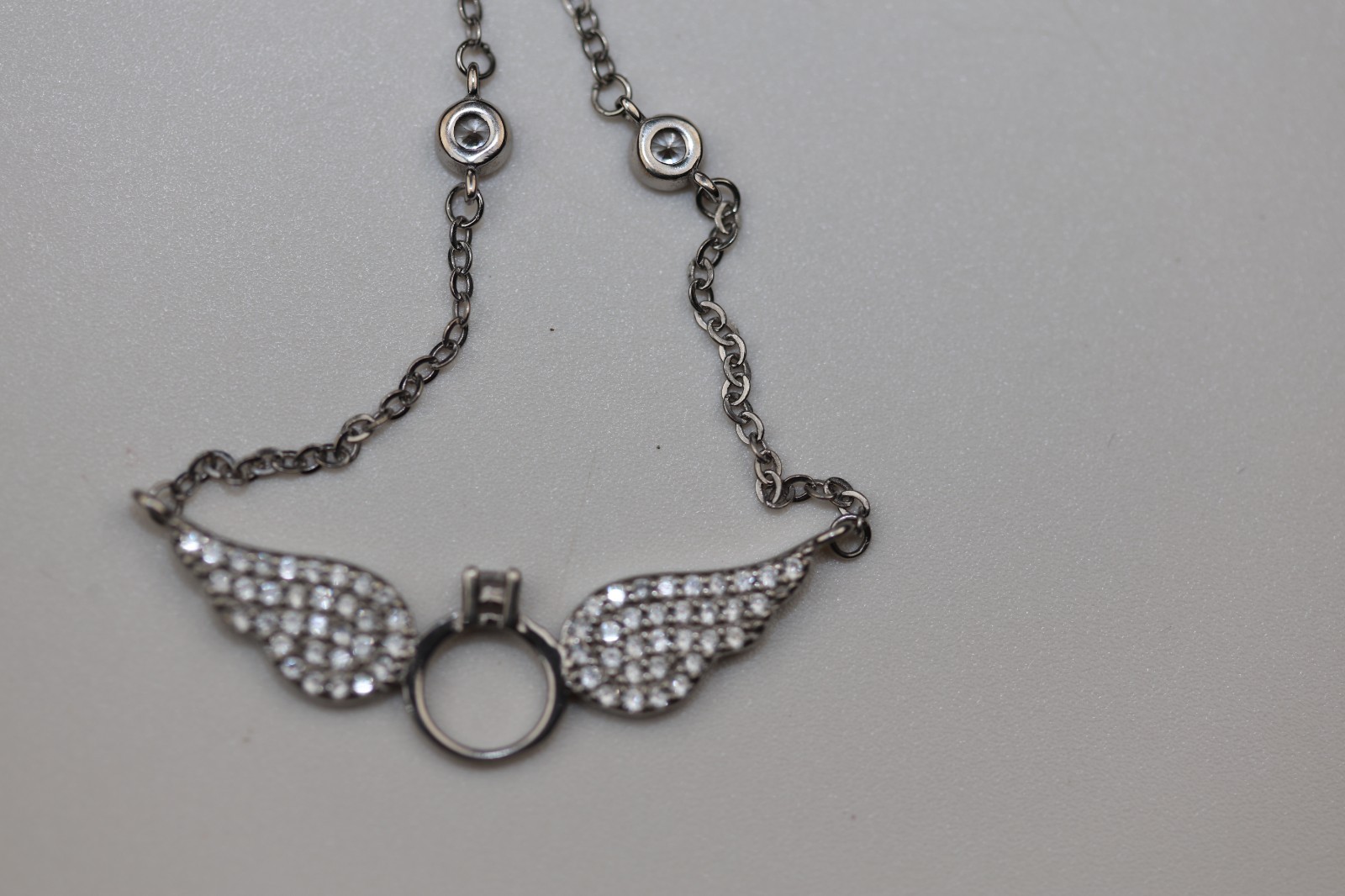 Angel Wings and Ring with Gemstones Pendant Necklace Sterling Silver